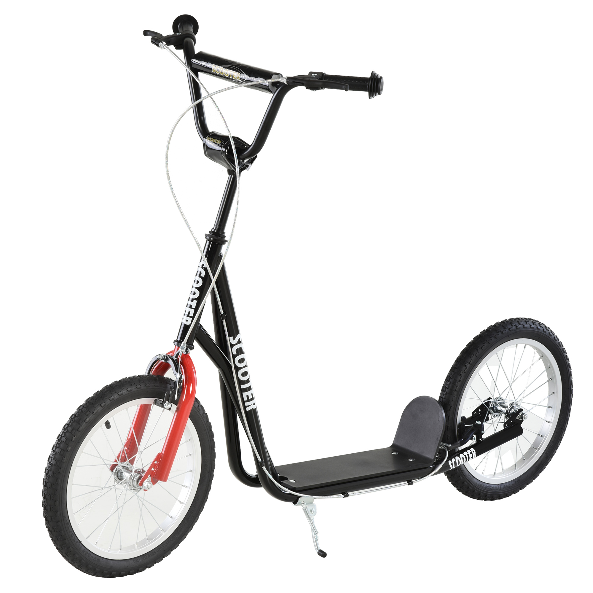 Youth Scooter Kick Scooter for Kids 5+, Max Load 220 LBS., with Adjustable Handlebar, 16" Inflatable Wheels, Dual Brakes, Black