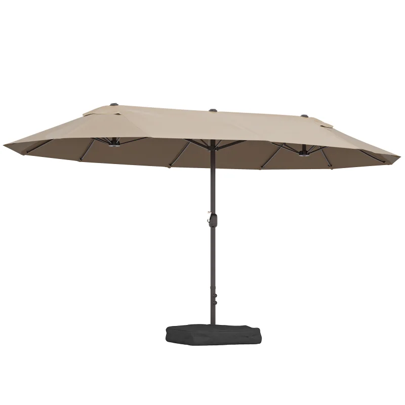 Patio Umbrella 15' Steel Rectangular Outdoor Double Sided Market with base, Sun Protection & Easy Crank for Deck Pool Patio, Coffee