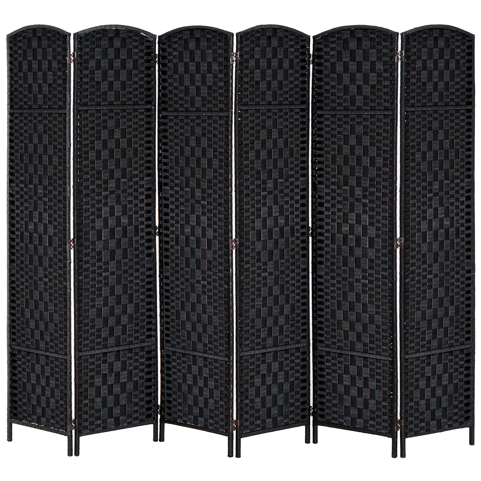 Room Divider 6 Panel, 6FT Tall Folding Privacy Screen, Freestanding Hand-Woven Partition for Room Separation with 360° Hinges, Paper Rope Diamond Weave, Black