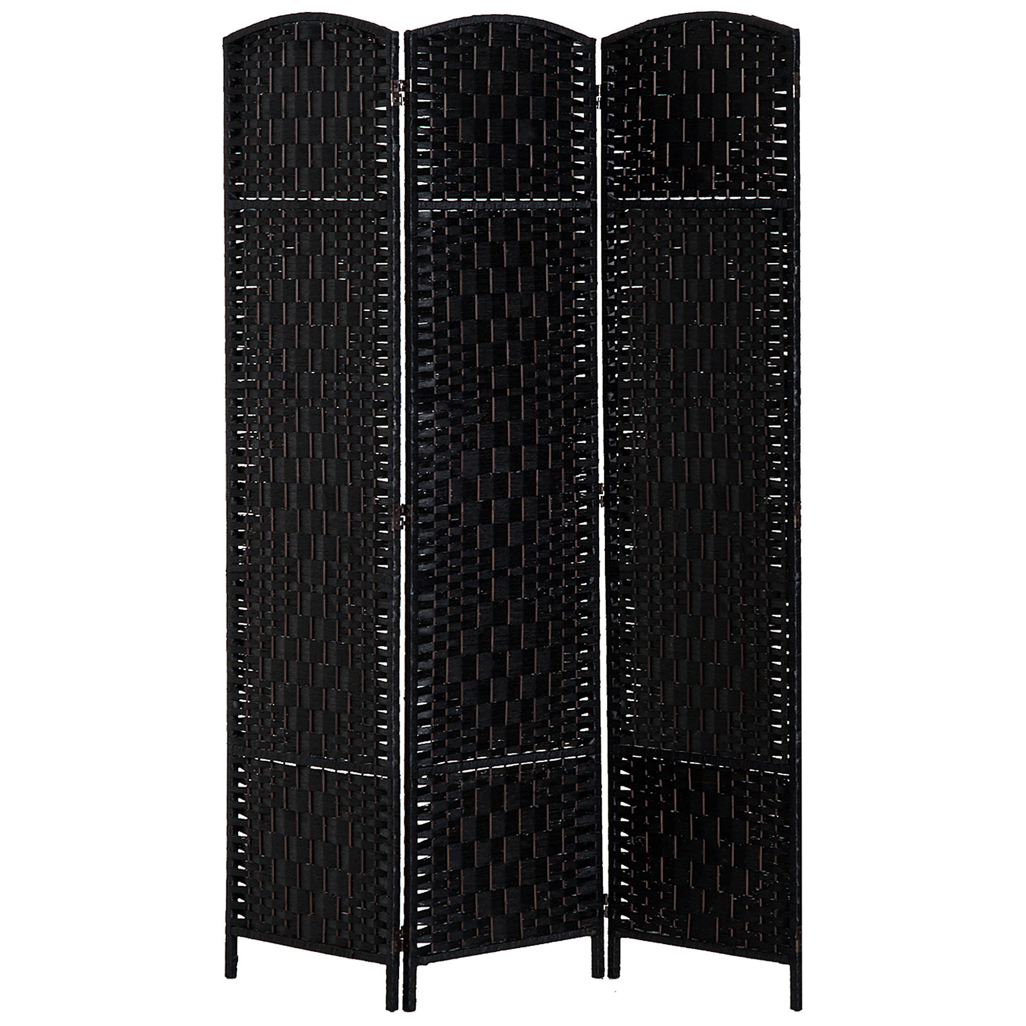 Room Divider 3 Panel, 6FT Tall Folding Privacy Screen, Freestanding Hand-Woven Partition for Room Separation with 360° Hinges, Paper Rope Diamond Weave, Black