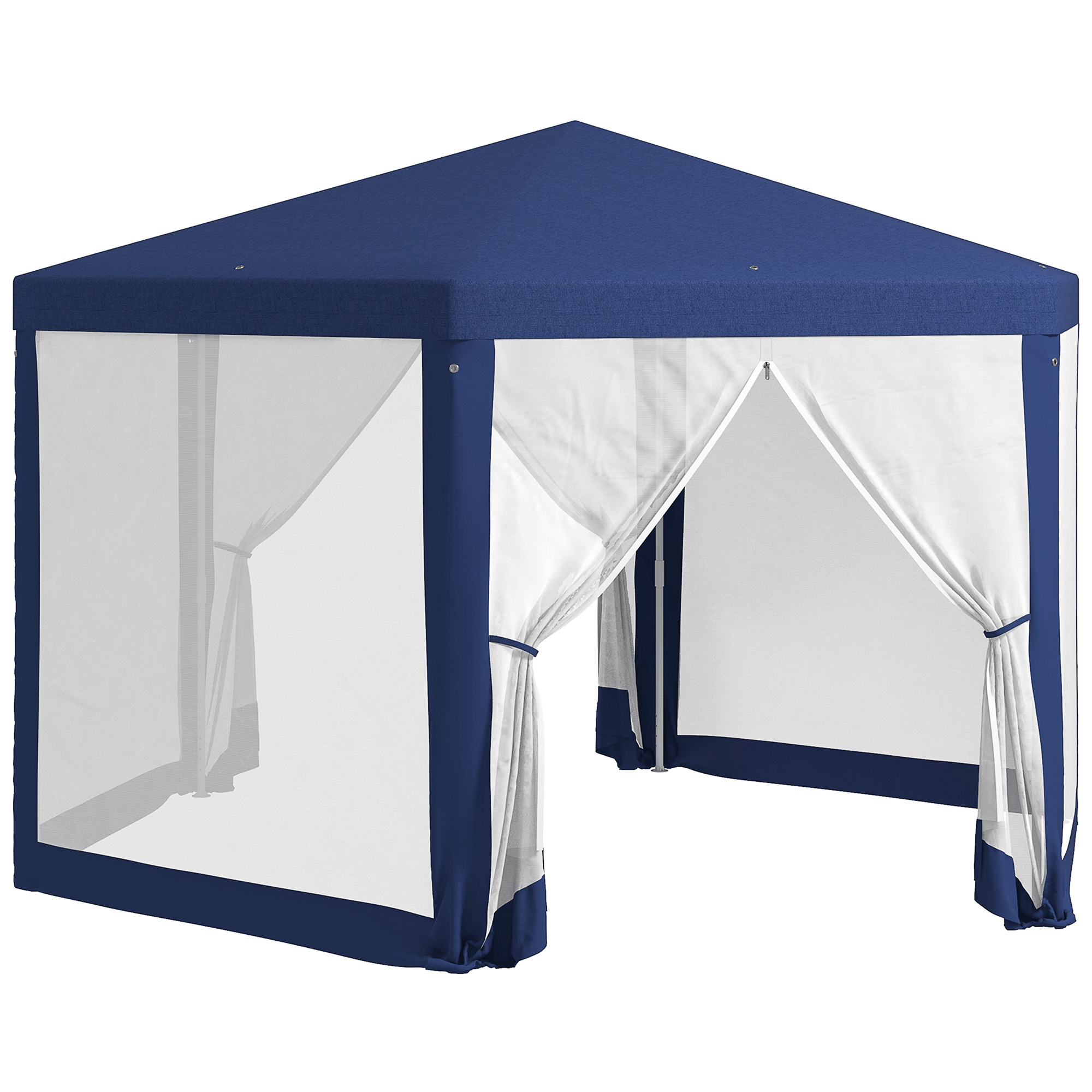 13' x 11' Outdoor Party Tent, Hexagon Sun Shade Shelter Canopy w/ Protective Mesh Screen Sidewalls, Ropes & Stakes, Blue