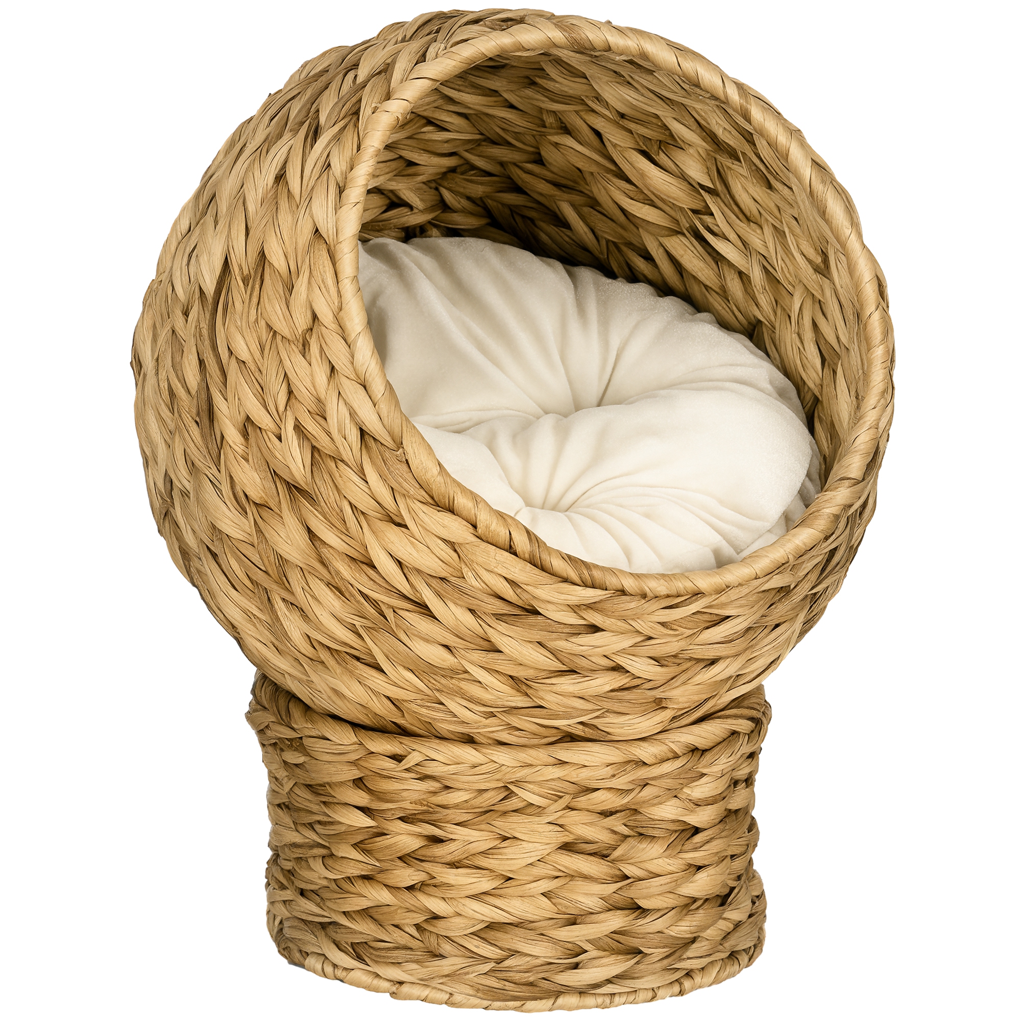 20" Natural Braided Banana Leaf Elevated Cat Bed Basket with Cushion - Brown