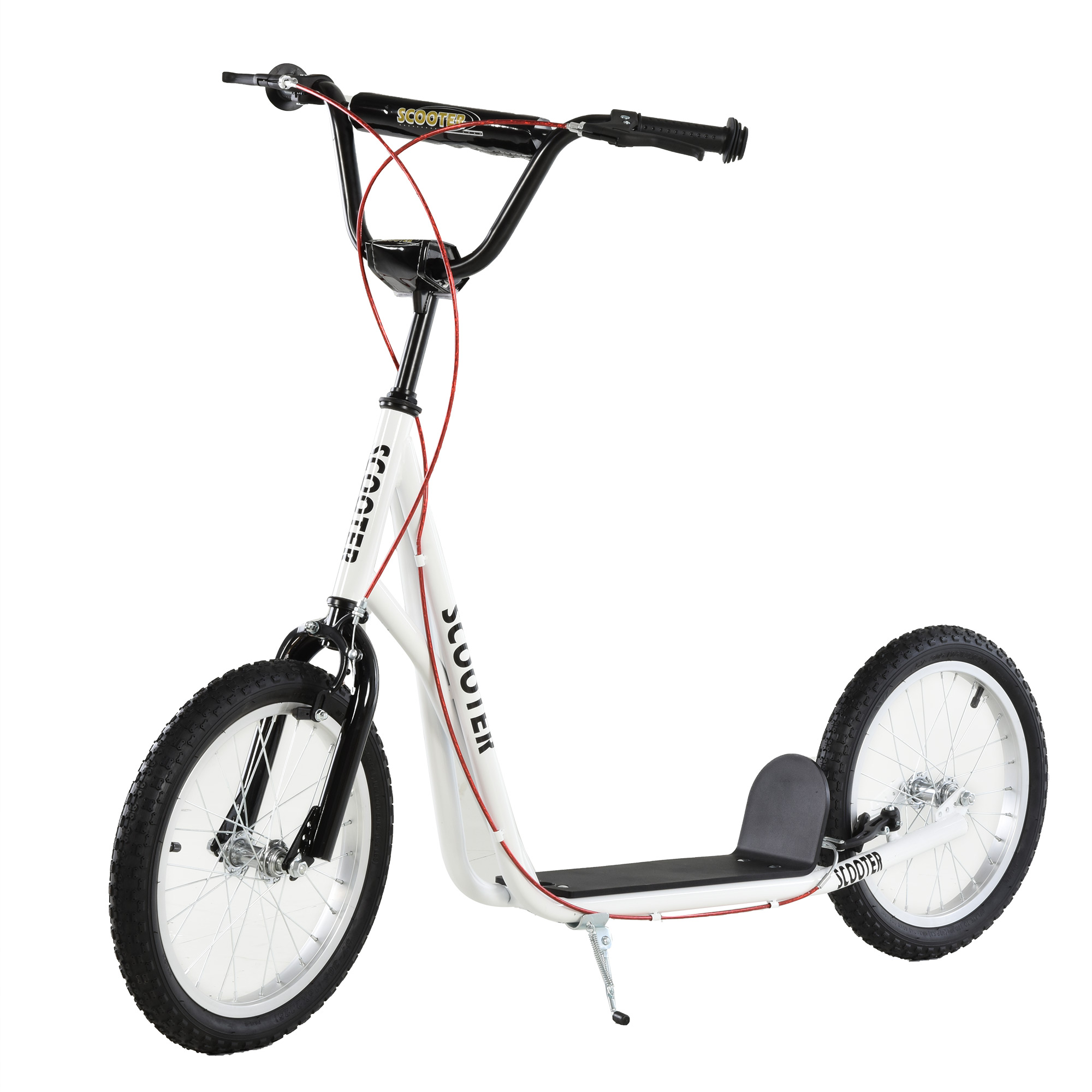 Youth Scooter Kick Scooter for Kids 5+ with Adjustable Handlebar Front and Rear Dual Brakes Inflatable Wheels, White
