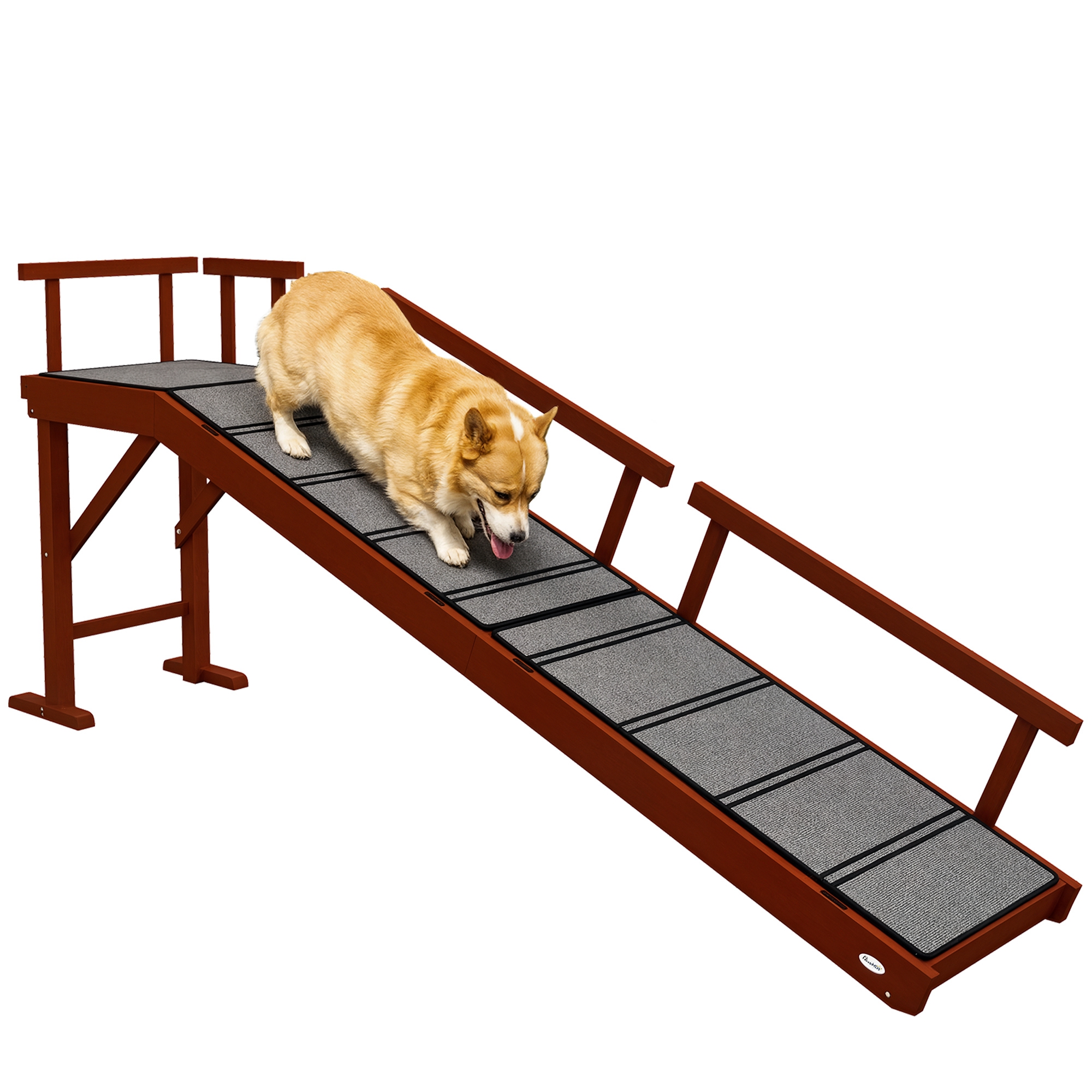 Wooden Dog Ramp with Removable Guardrails, Non-Slip Surface, 73" Long, Brown