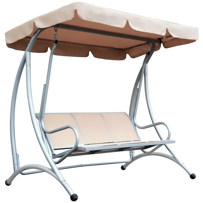 3-Seat Outdoor Porch Swing Chair, Patio Swing Glider with Adjustable Canopy, Breathable Seat, and Steel Frame for Garden, Poolside, Backyard, Beige