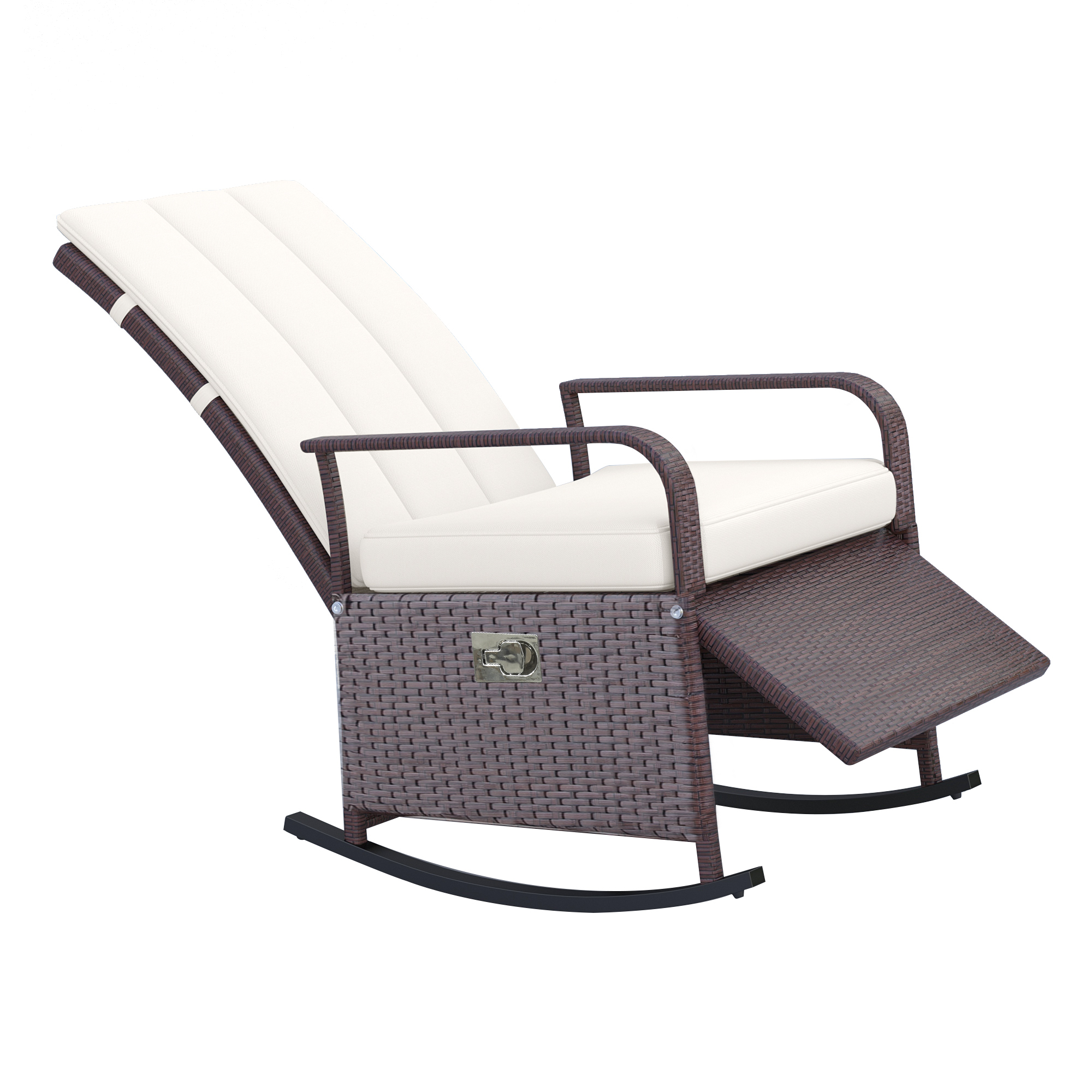 PE Rattan Rocking Recliner with Footrest, Beige
