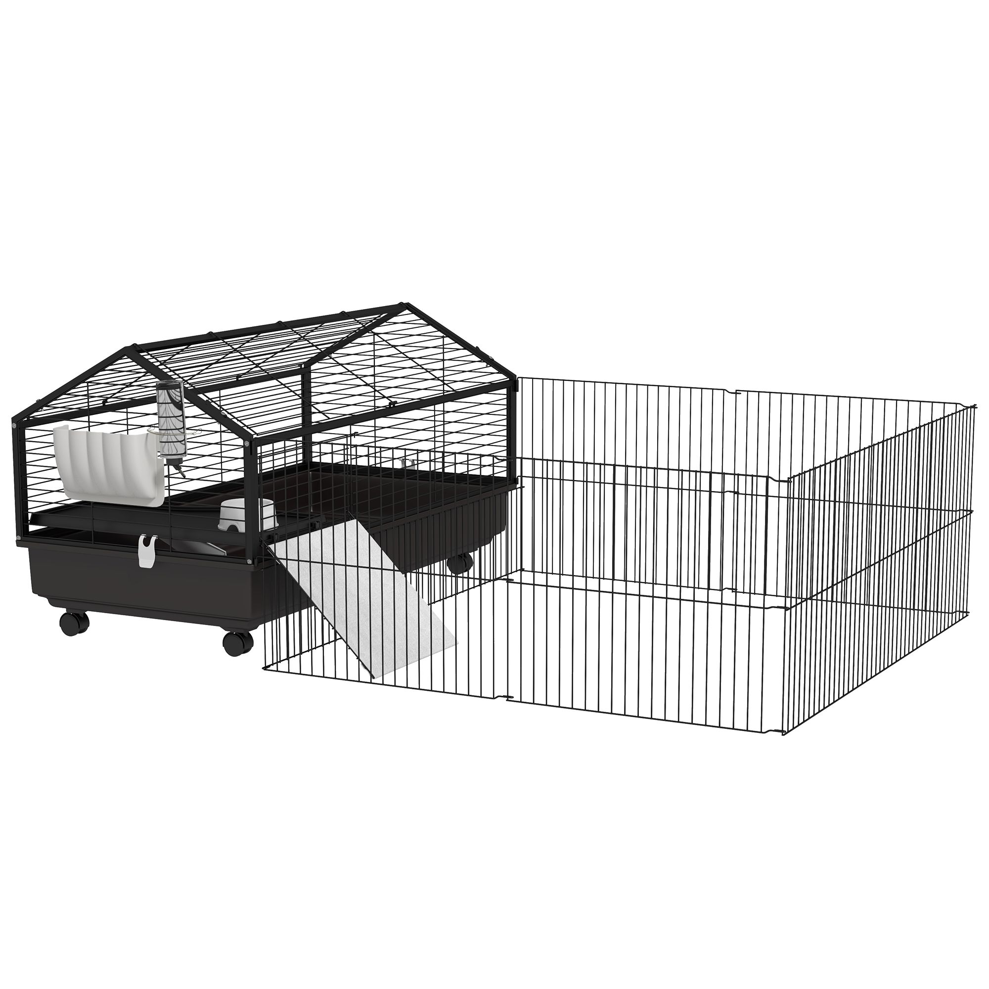 Small Animal Playpen Cage with Rolling Caster, Water Bottle 46.5"