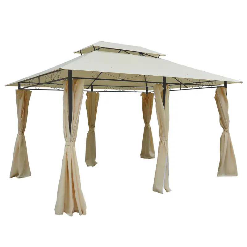  10' x 13' Patio Gazebo, Outdoor Gazebo Canopy Shelter with Curtains, Vented Roof, Steel Frame for Garden, Lawn, Backyard and Deck, Cream White