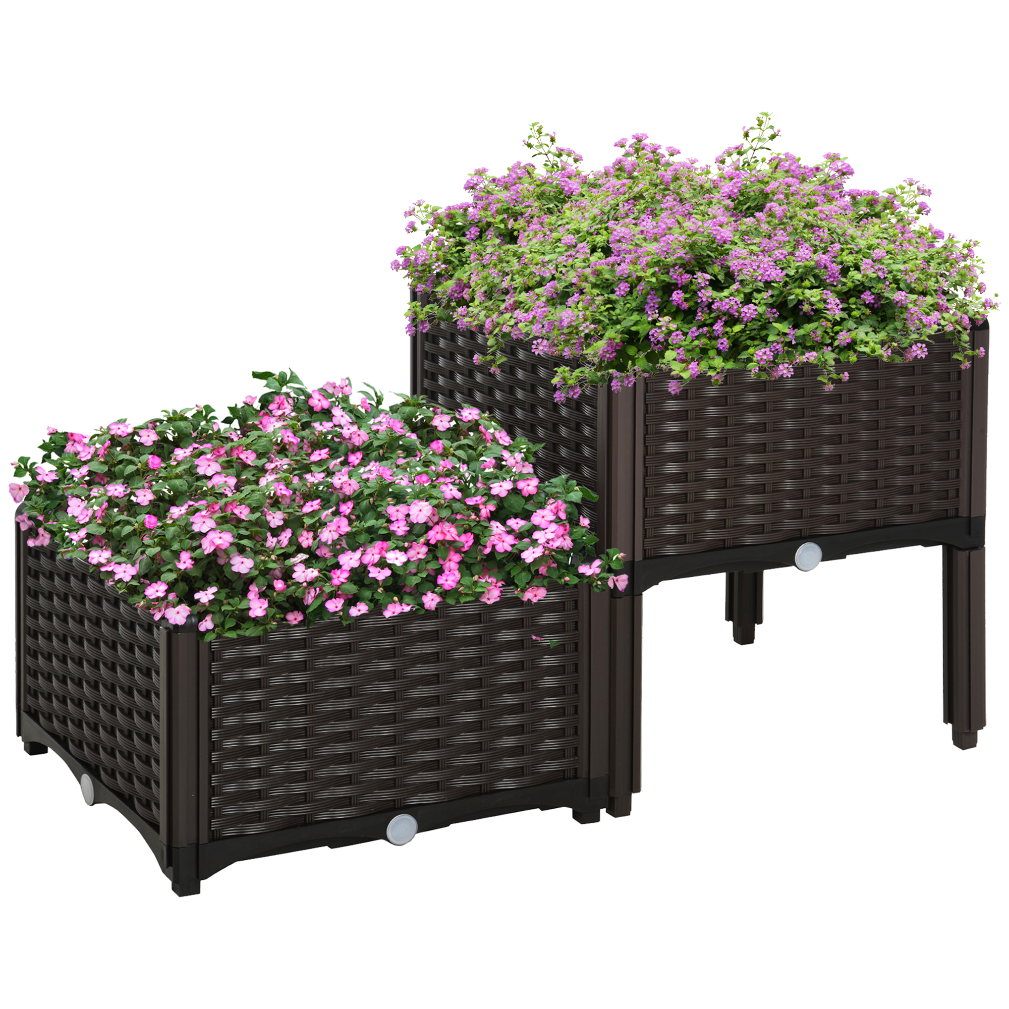 2-Piece Raised Garden Bed with Legs, Self-Watering Planter Box Raised Bed to Grow Flowers, Herbs & Vegetables, Brown