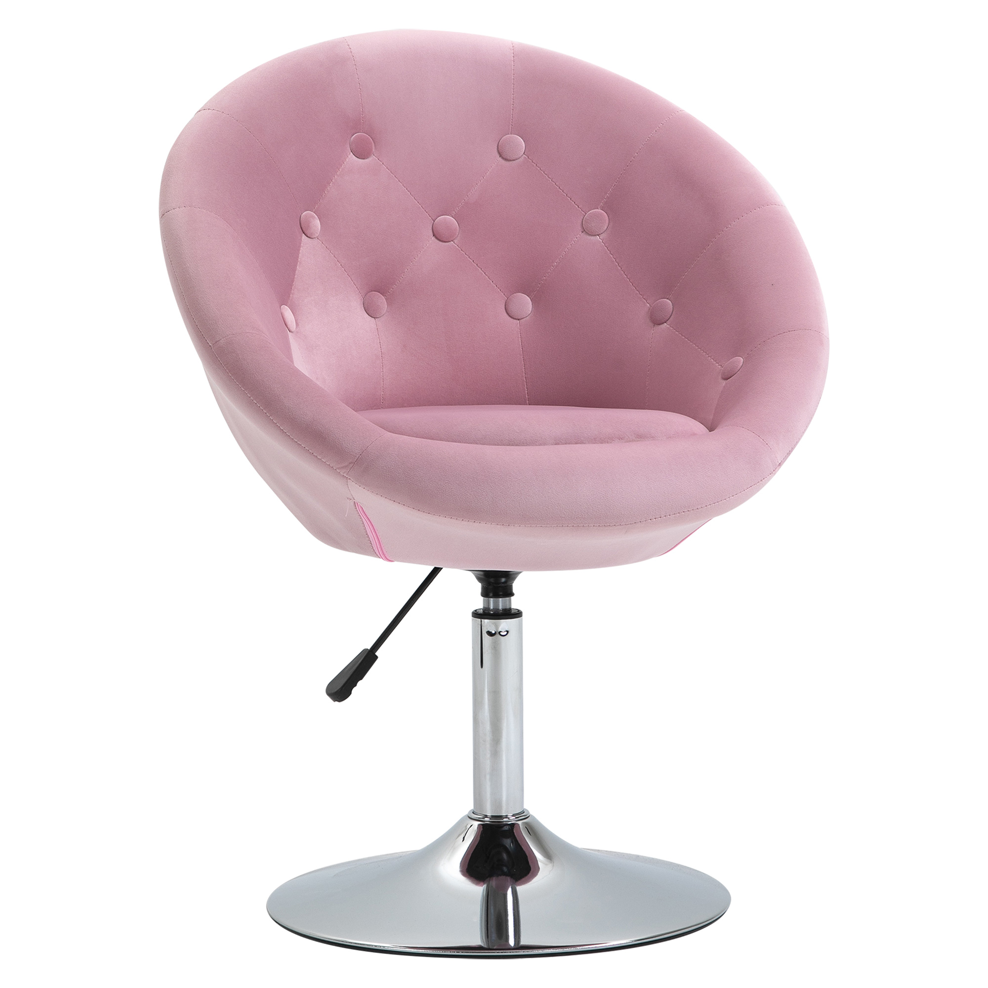 Modern Makeup Vanity Chair Round Tufted Swivel Accent Chair with Chrome Frame Height Adjustable, Pink