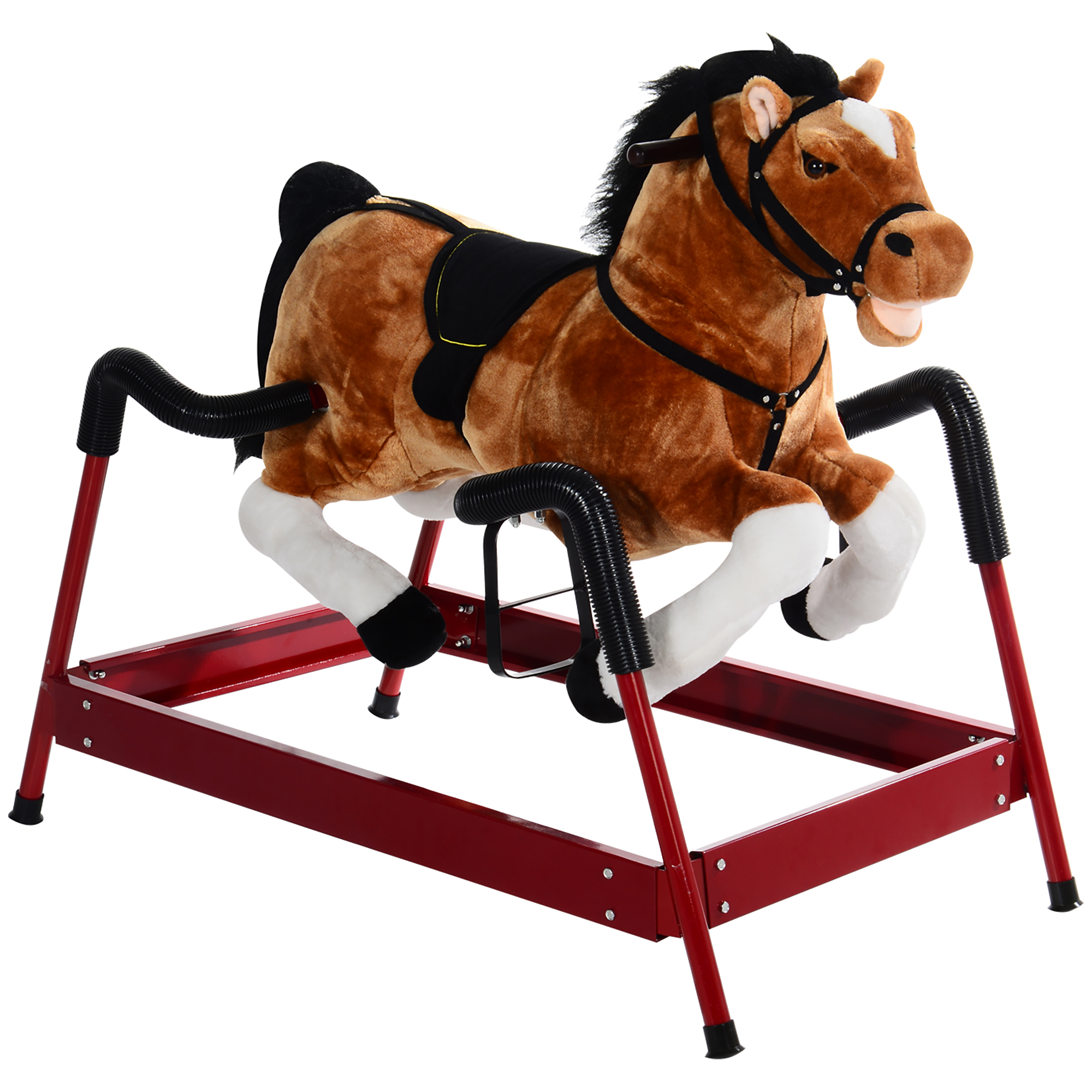 Qaba Durable Kids Plush Spring Style Horse Bouncing Rocker Toy with Realistic Sounds