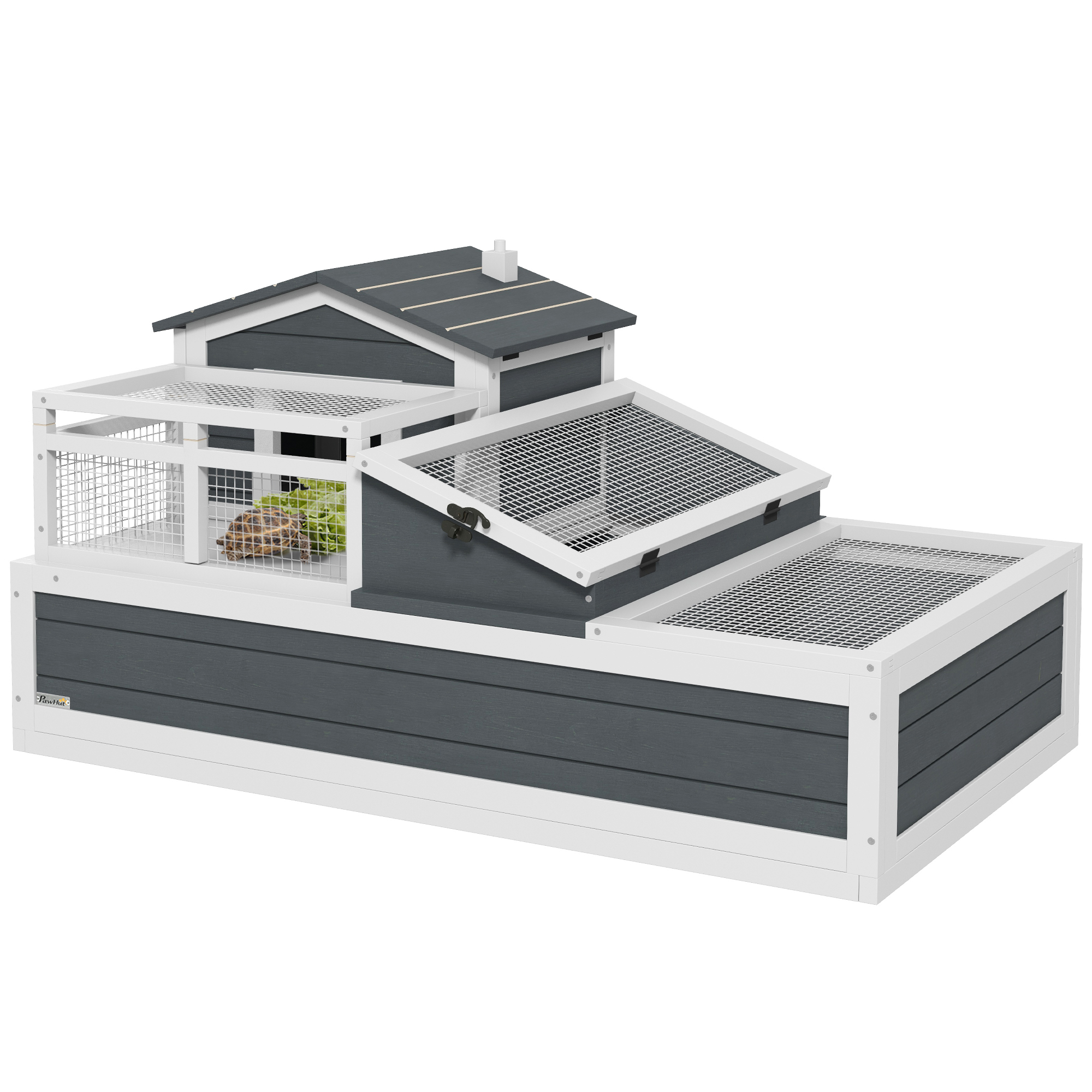 3-Room Tortoise Habitat House w/ Balcony & 2 Stories, 44" x 25.5" x 23", Gray