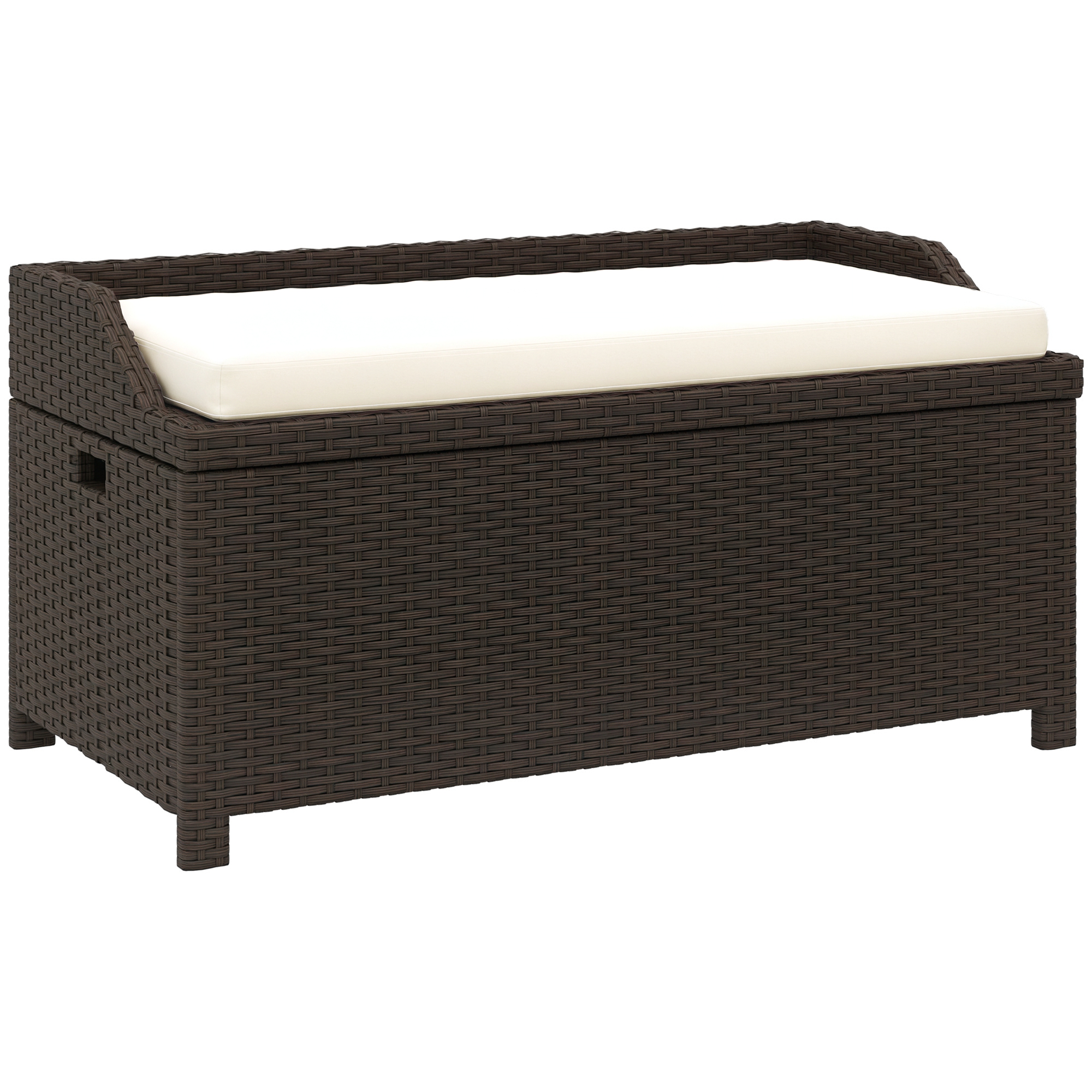 Outdoor Wicker Storage Bench with Storage & Cushion, Cream White