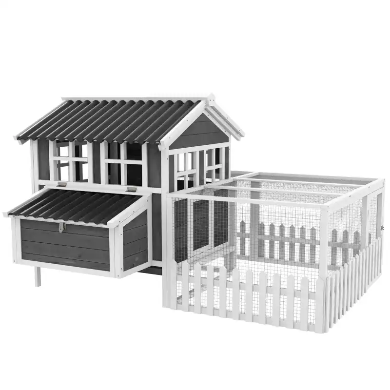Wooden Chicken Coop with Run for 1-2 Chickens, 68" x 59" x 42"