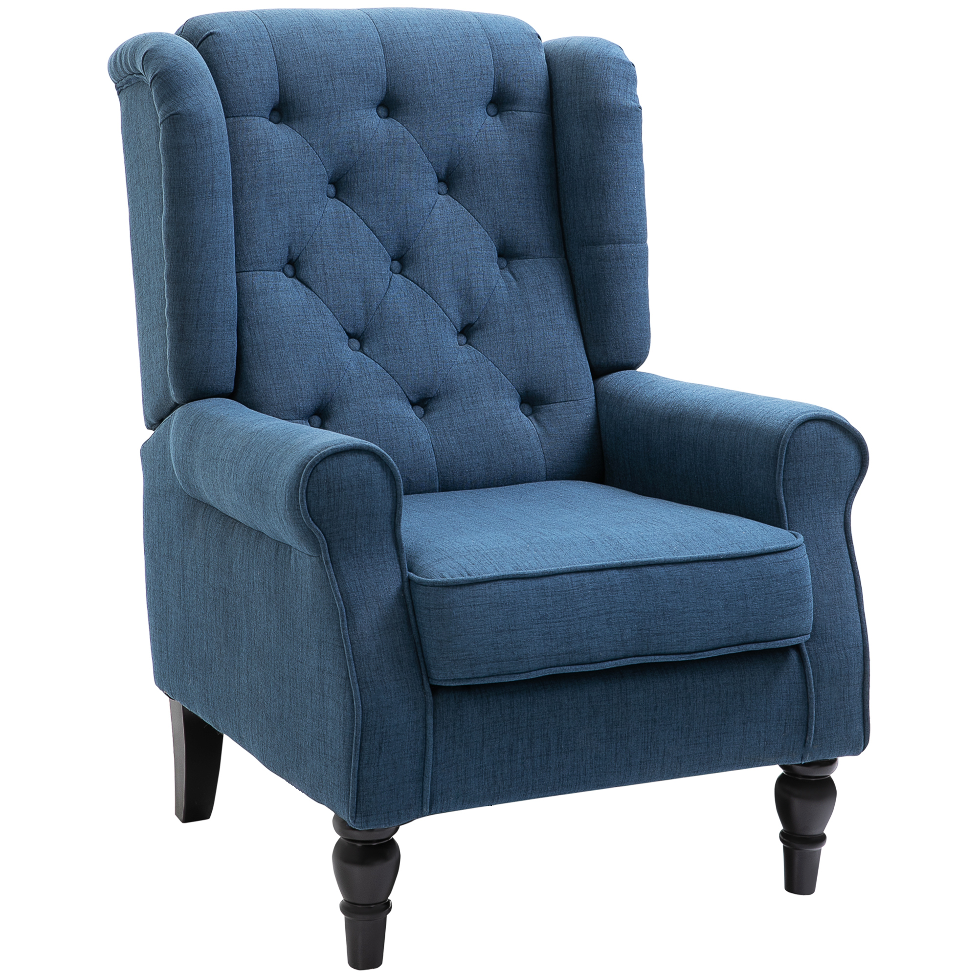 Fabric Tufted Club Accent Chair with Wooden Legs, Blue
