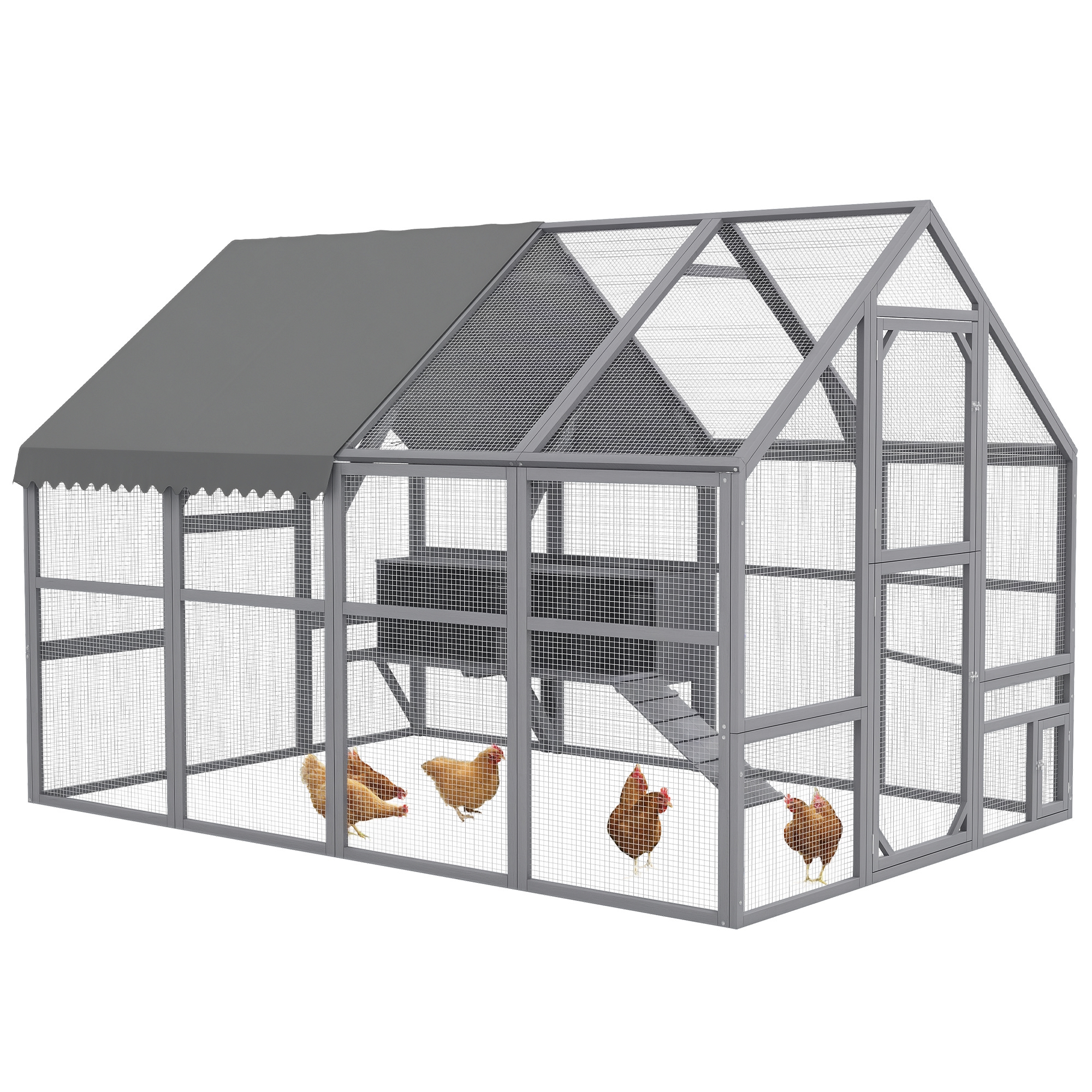 9' x 6' x 6' Large Chicken Coop with Nesting Box, Water-Resistant and Anti-UV Cover for 8-12 Chickens, Gray