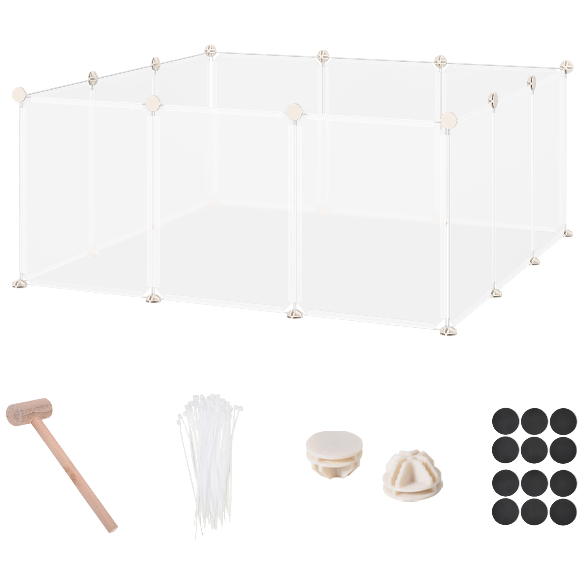 Pet Playpen DIY Small Animal Cage Open Enclosure Portable Plastic Fence 12 Panels for Guinea Pig Hedgehog White, 18" x 14"