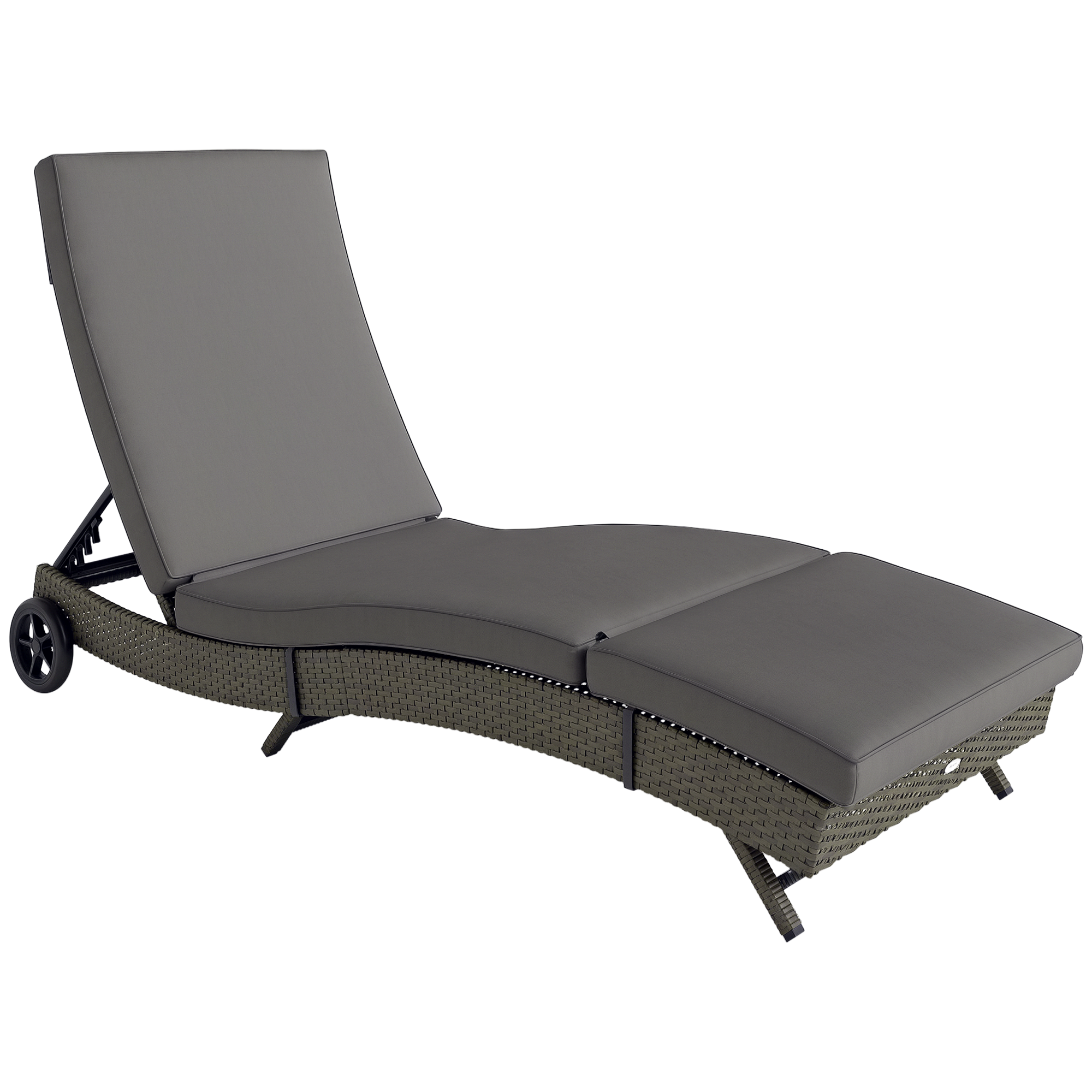 Patio Wicker Chaise Lounge Chair, Outdoor PE Rattan Sun lounger with Adjustable Backrest and 2 Wheels, Gray