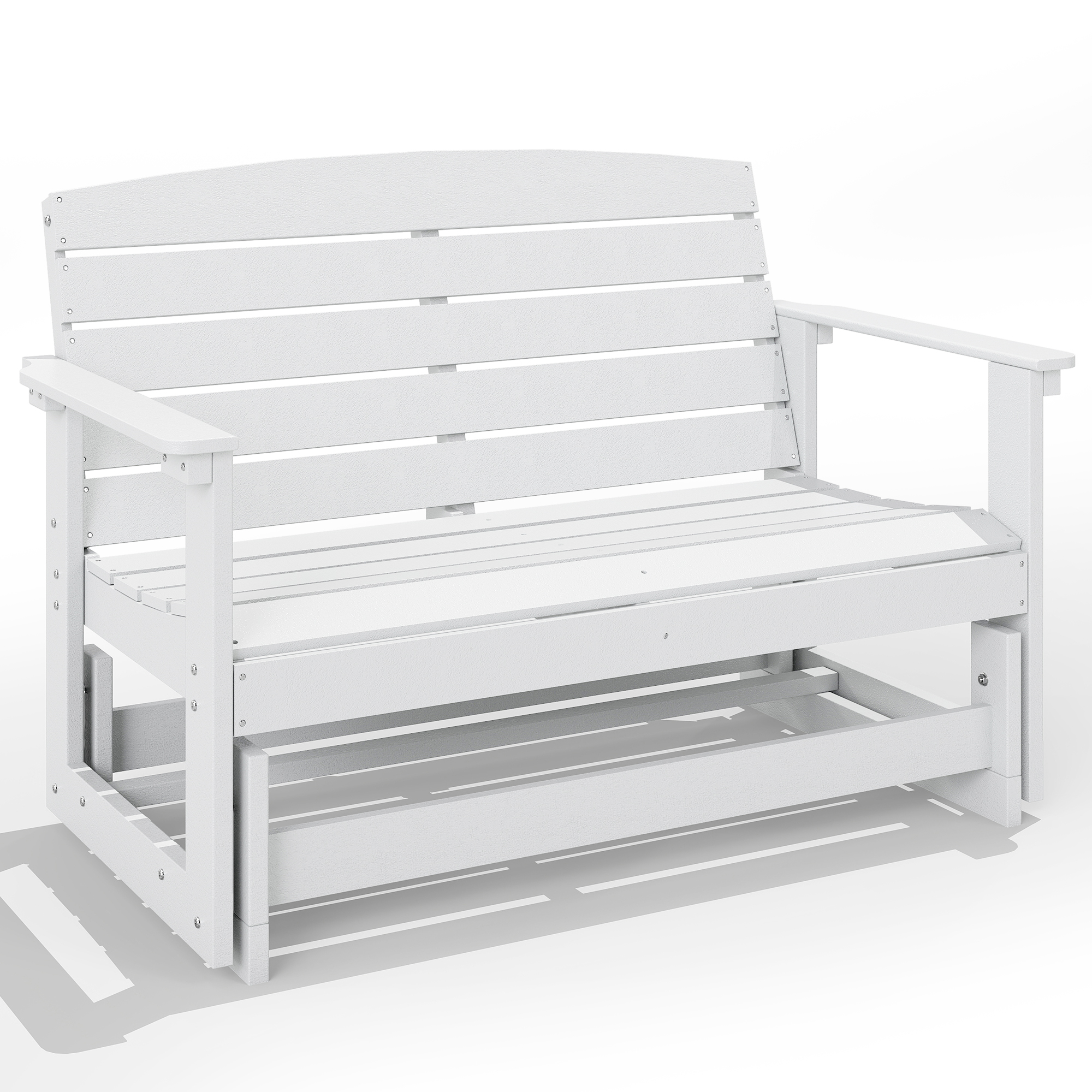Patio Glider Bench w/ HDPE Slatted Double Rocking Chair, White