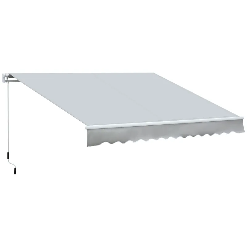 12' x 8' Retractable Awning Patio Awnings Sun Shade Shelter with Manual Crank Handle, 280g/m² UV & Water-Resistant Fabric and Aluminum Frame for Deck, Balcony, Yard, Light gray