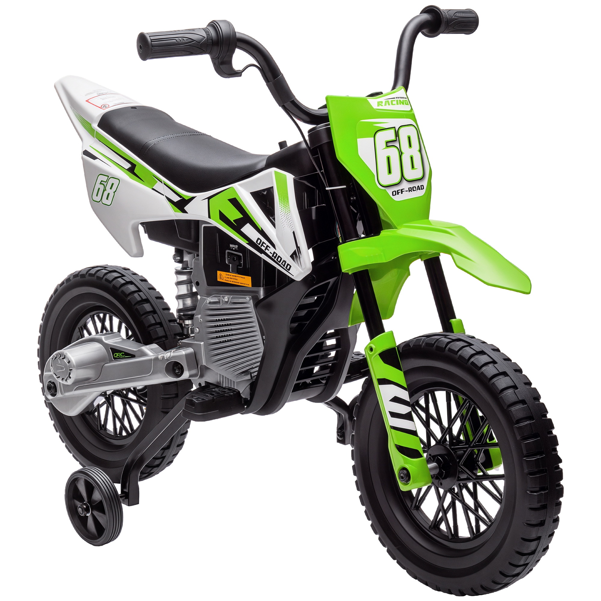 12V Kids Electric Motorcycle w/ Twist Grip Throttle, Training Wheels, Rear Suspension & Music, Green