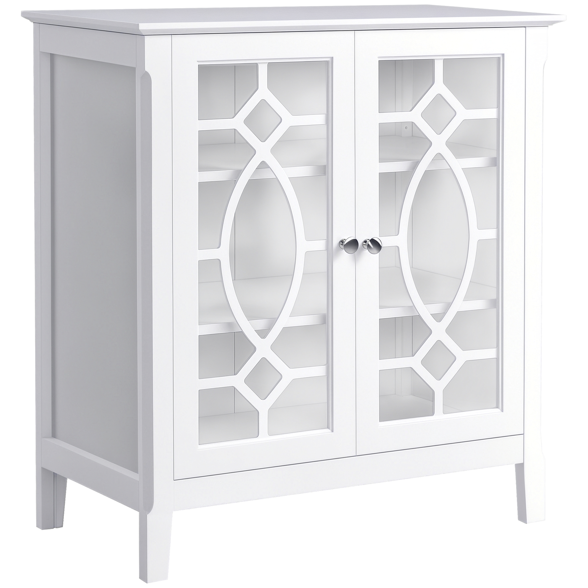 Sideboard Display Cabinet with Double Framed Glass Doors, 2 Adjustable Shelves, and Elevated Base, White