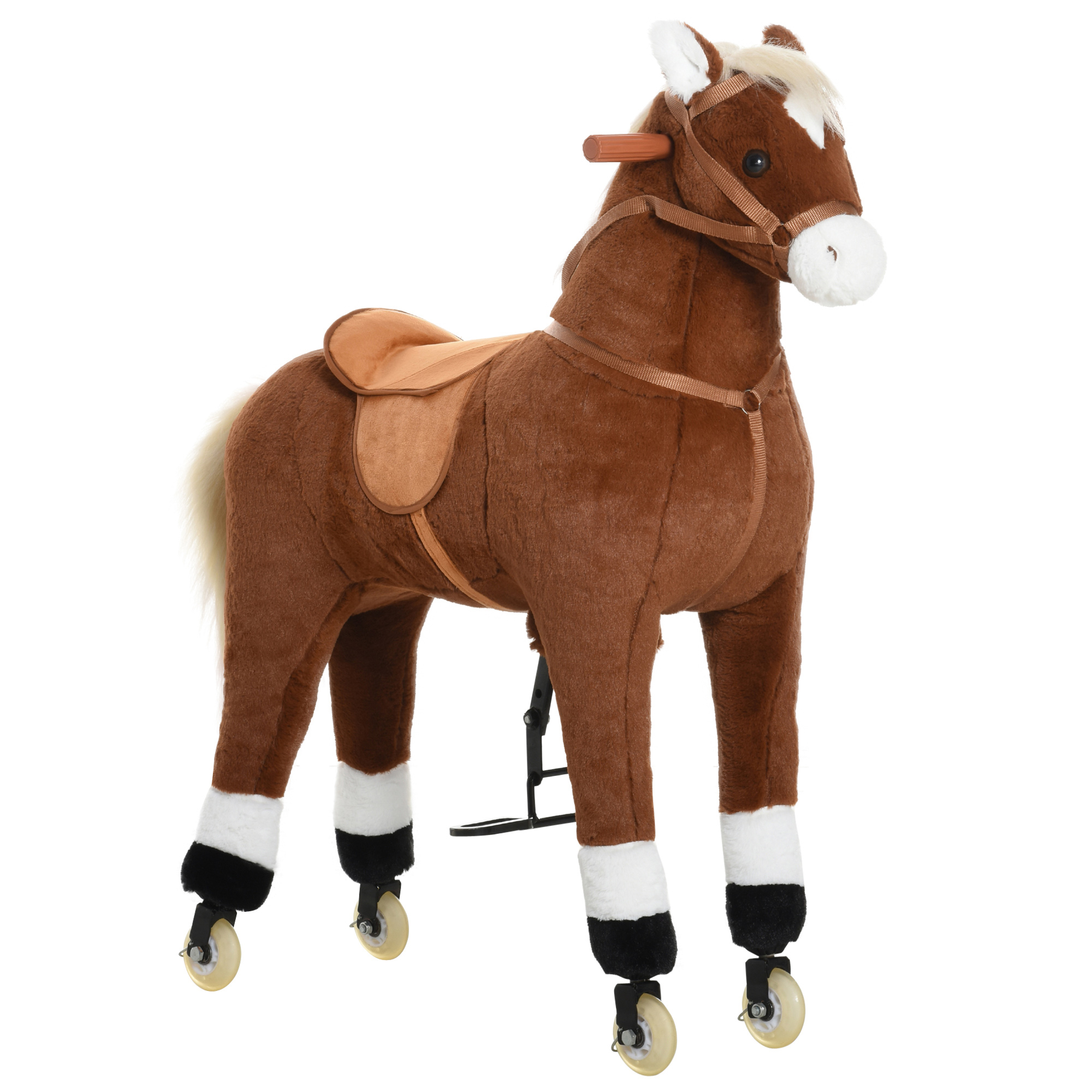 Kids Ride-on Walking Horse with Easy Rolling Wheels, Soft Huggable Body, & a Large Size for Kids 5-16 Years