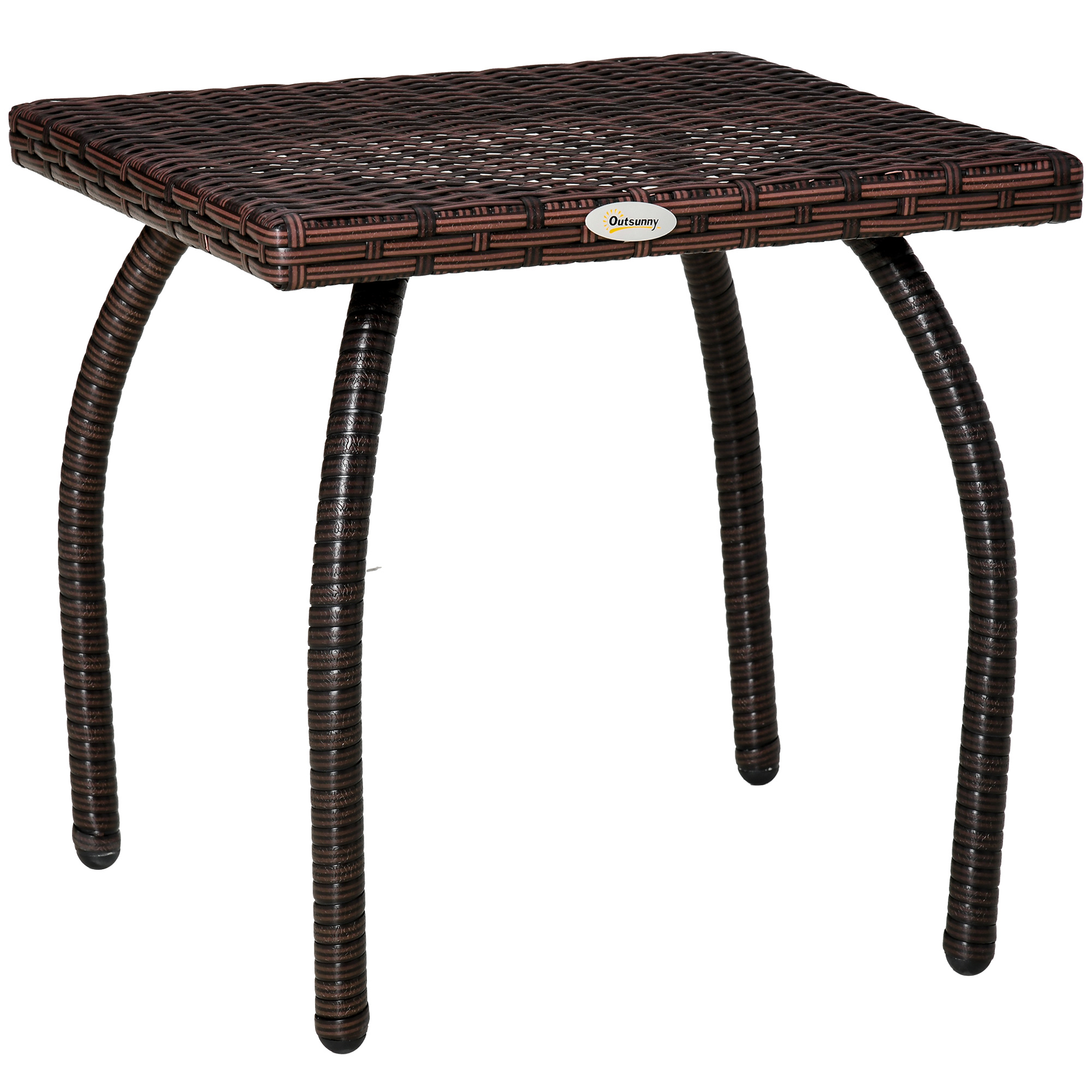  Outdoor PE Wicker Side Table, Small Square Rattan End Table, All-Weather Material Coffee Table for Garden, Balcony, Backyard, Brown