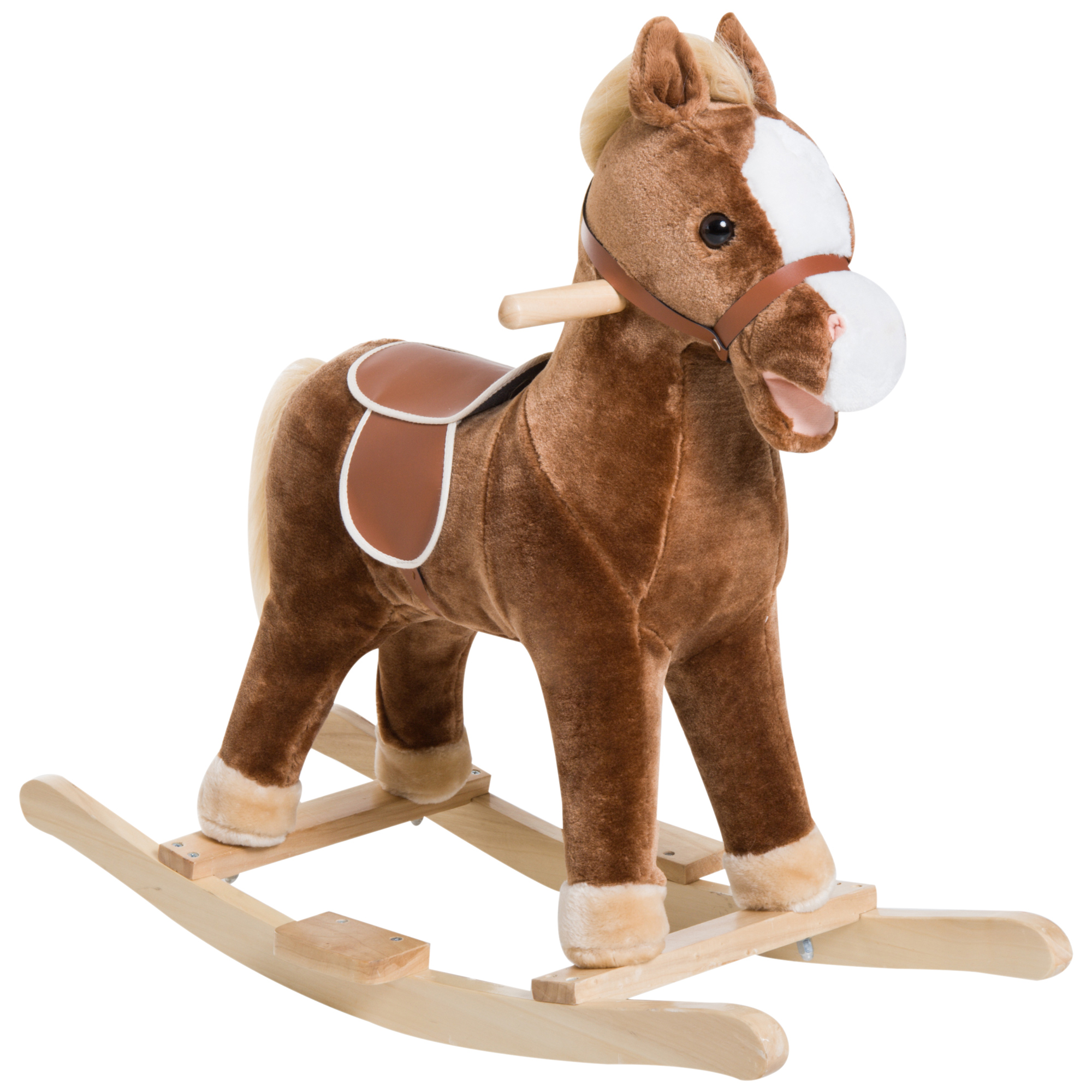 Kids Ride on Rocking Horse Toddler Plush Toy with Realistic Sounds for 3 Years Old Children - Brown