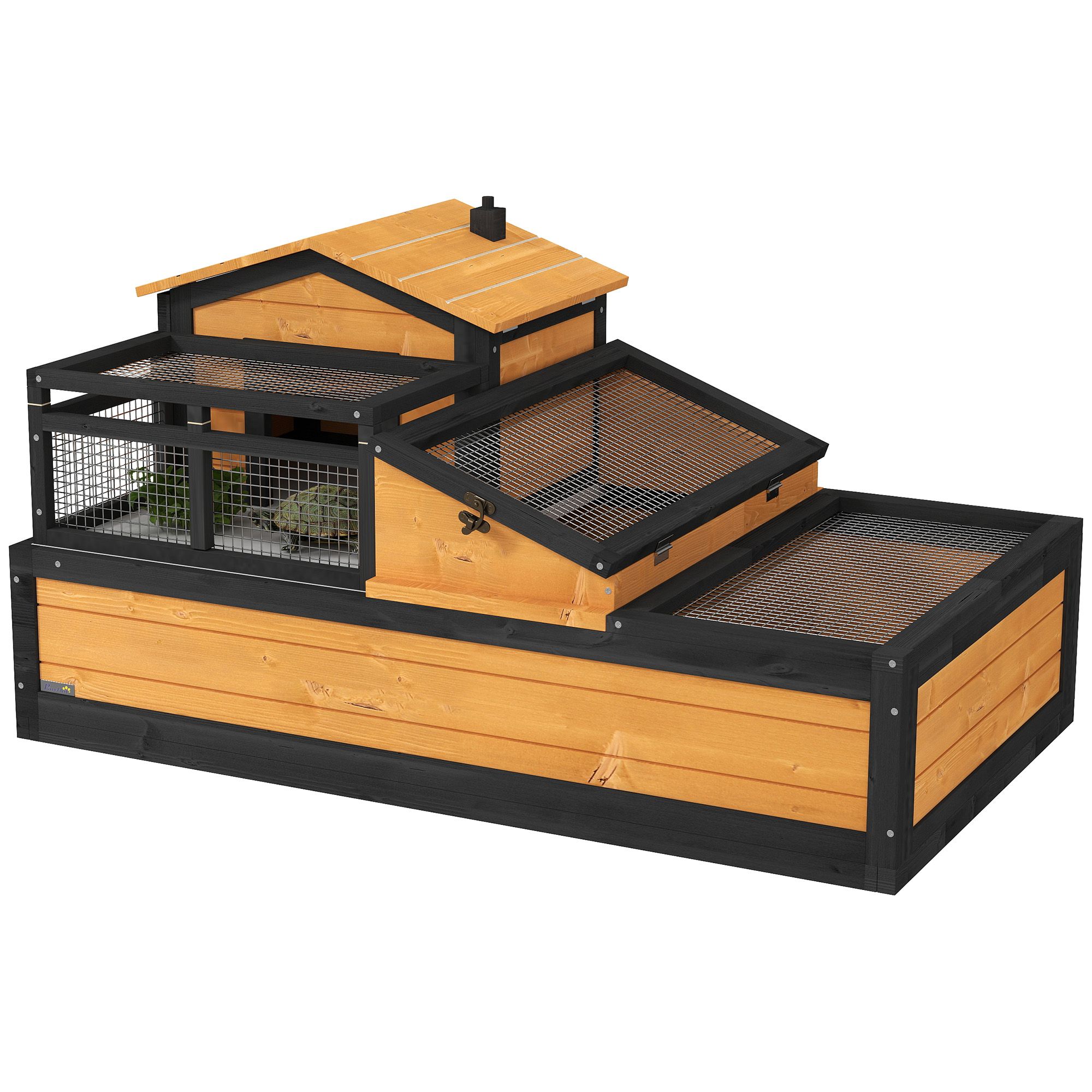 3-Room Tortoise Habitat House w/ Balcony & 2 Stories, 44" x 25.5" x 25", Yellow