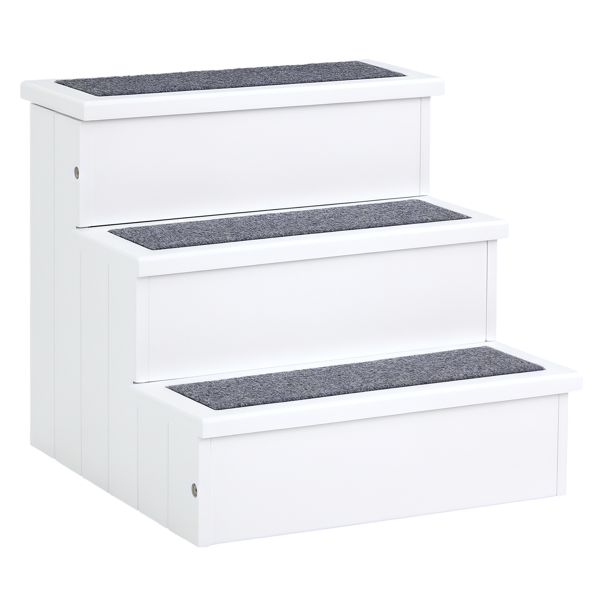 3 Step Wooden Carpeted Non Slip Pet Stairs Ramp for Cats and Small Dogs - White