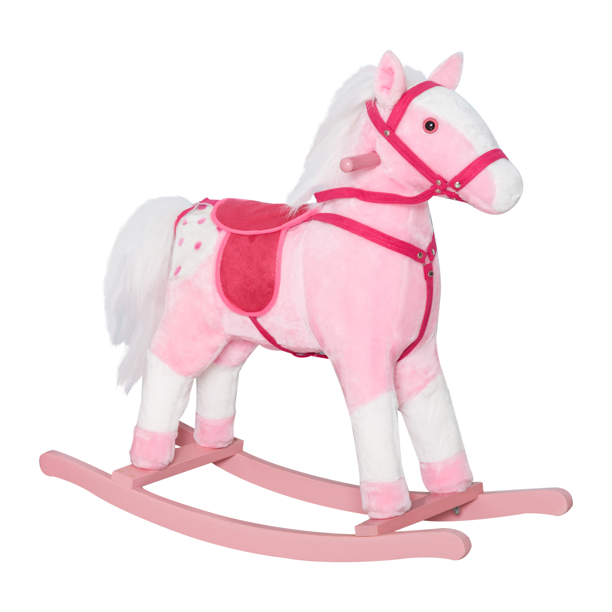 Qaba Kids Plush Toy Rocking Horse Pony Toddler Ride on Animal for Girls Pink Birthday Gifts with Realistic Sounds, Pink