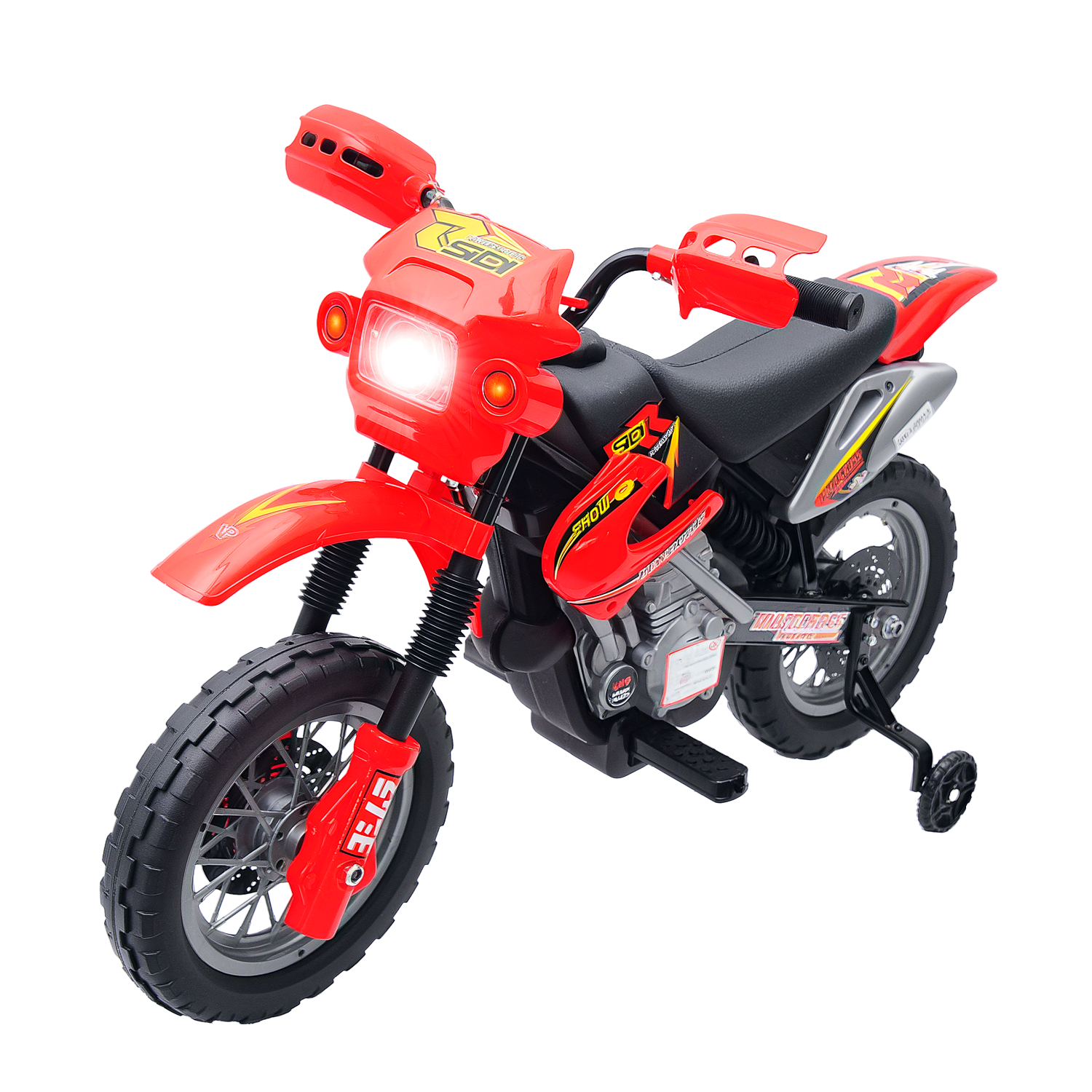 6V Kids Motorcycle, Electric Motorcycle with Dirt Bike Style, Street Bike Design Battery Powered Ride On Toy with Training Wheels, Headlight, Music, Ages 5-8, Red