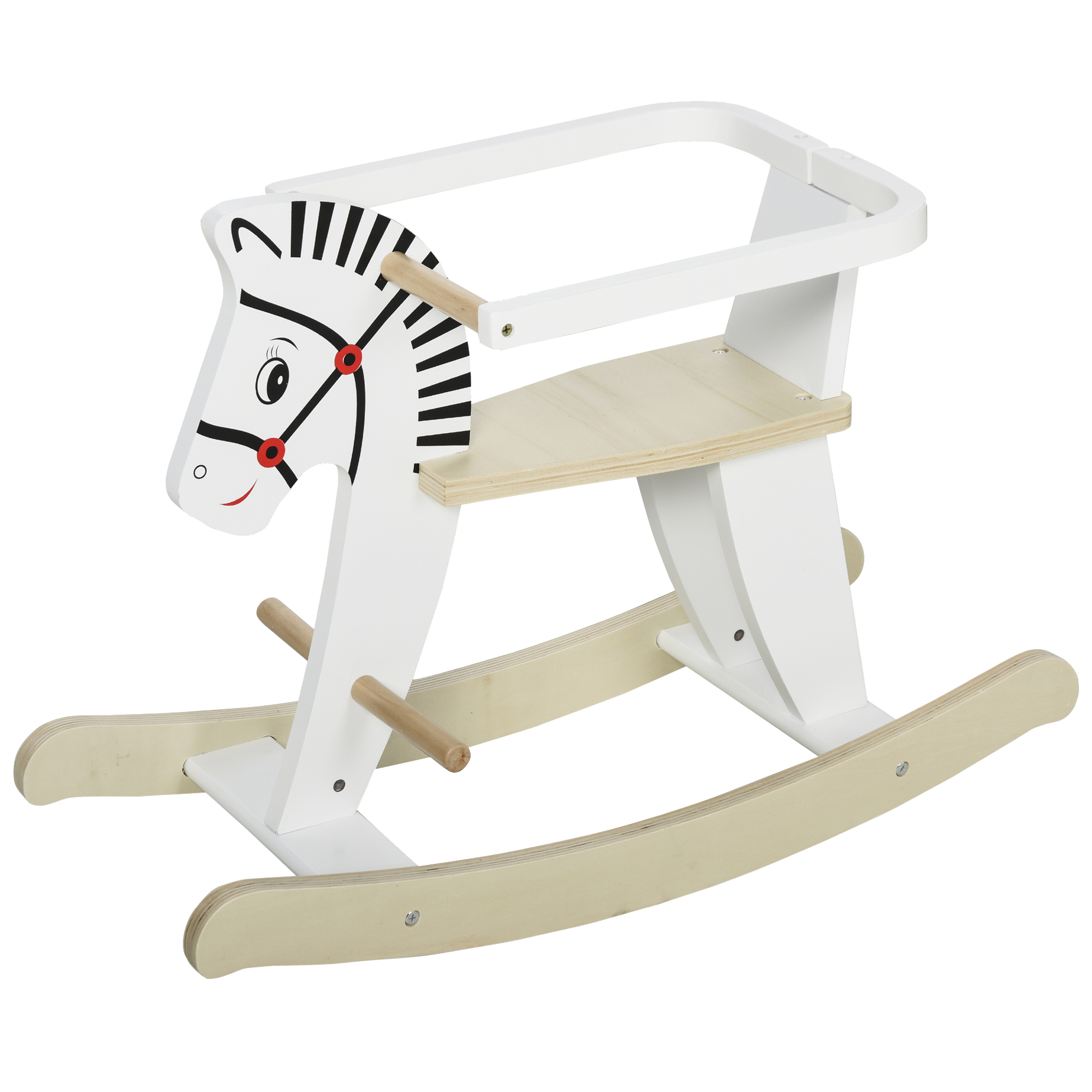 Qaba Wooden Rocking Horse Toddler Baby Ride-on Toys for Kids 1-3 Years with Classic Design & Wood Safety Bar, White