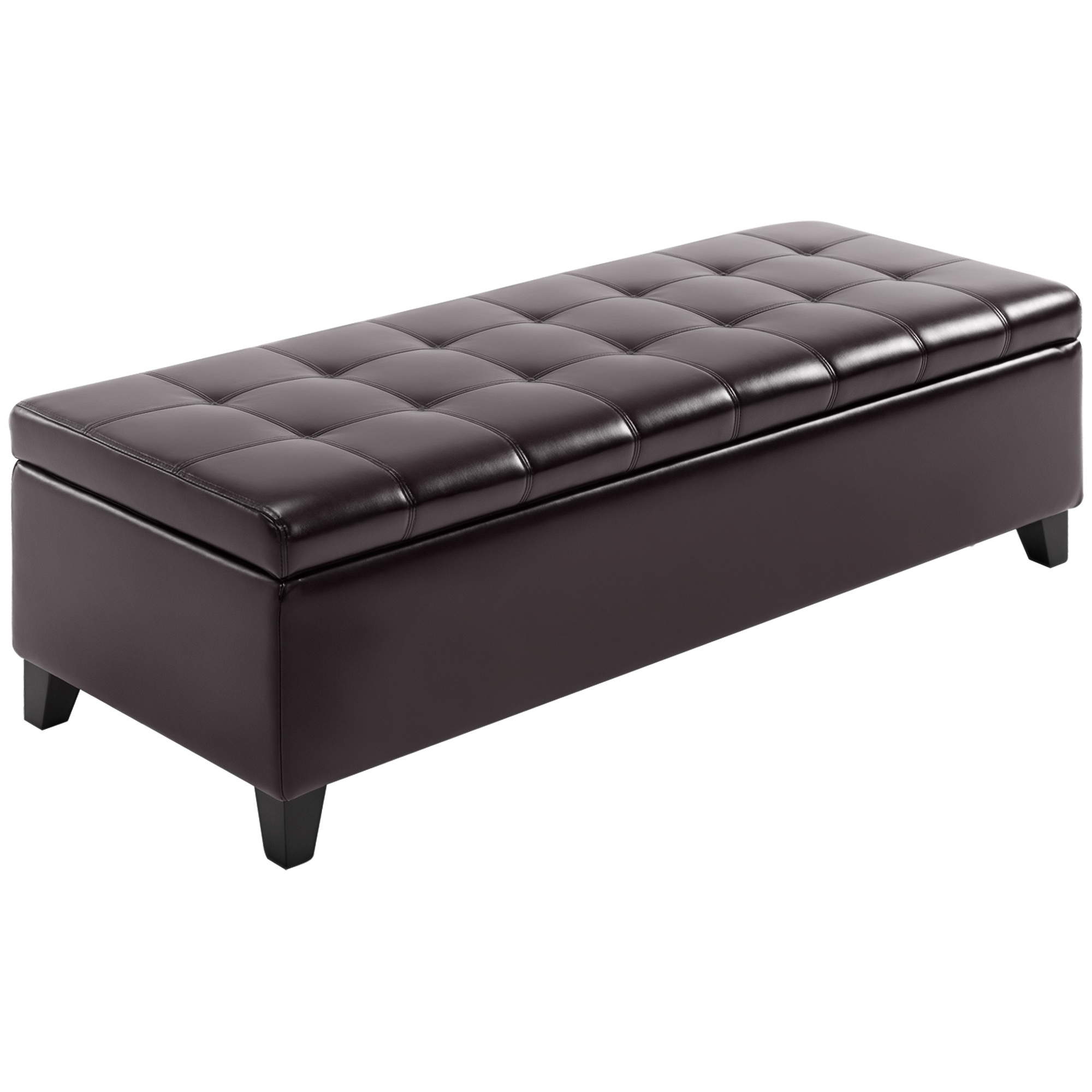 51" Ottoman Storage Bench, Faux Leather Storage Chest with Lift Top, Tufted Ottoman for Living Room, Entryway, Dark Brown