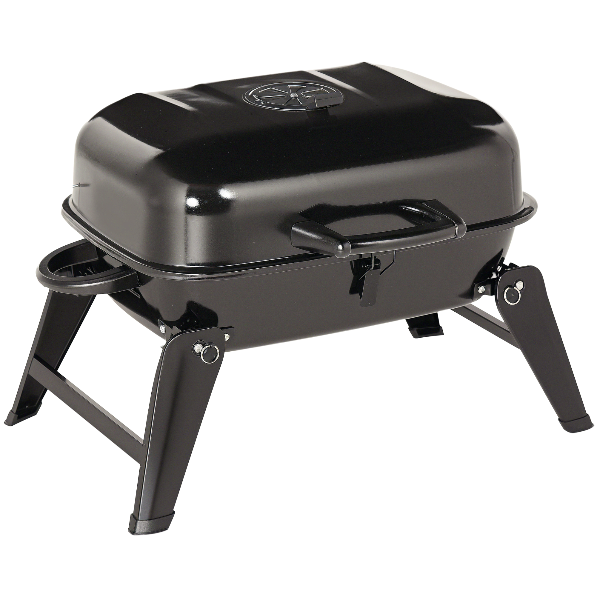 14" Portable Grill, Small Charcoal Grill for Outdoor Cooking, BBQ, Camping, Enamel Coated, Folding Legs, Black