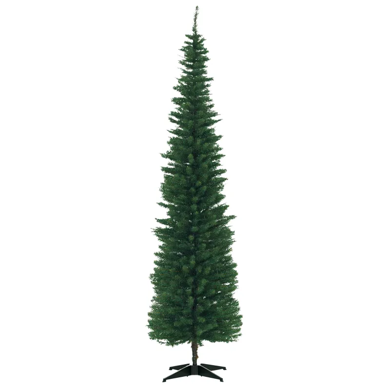 7ft Unlit Pencil Artificial Christmas Tree with Realistic Branches and 499 Tips, Plastic Base, Green