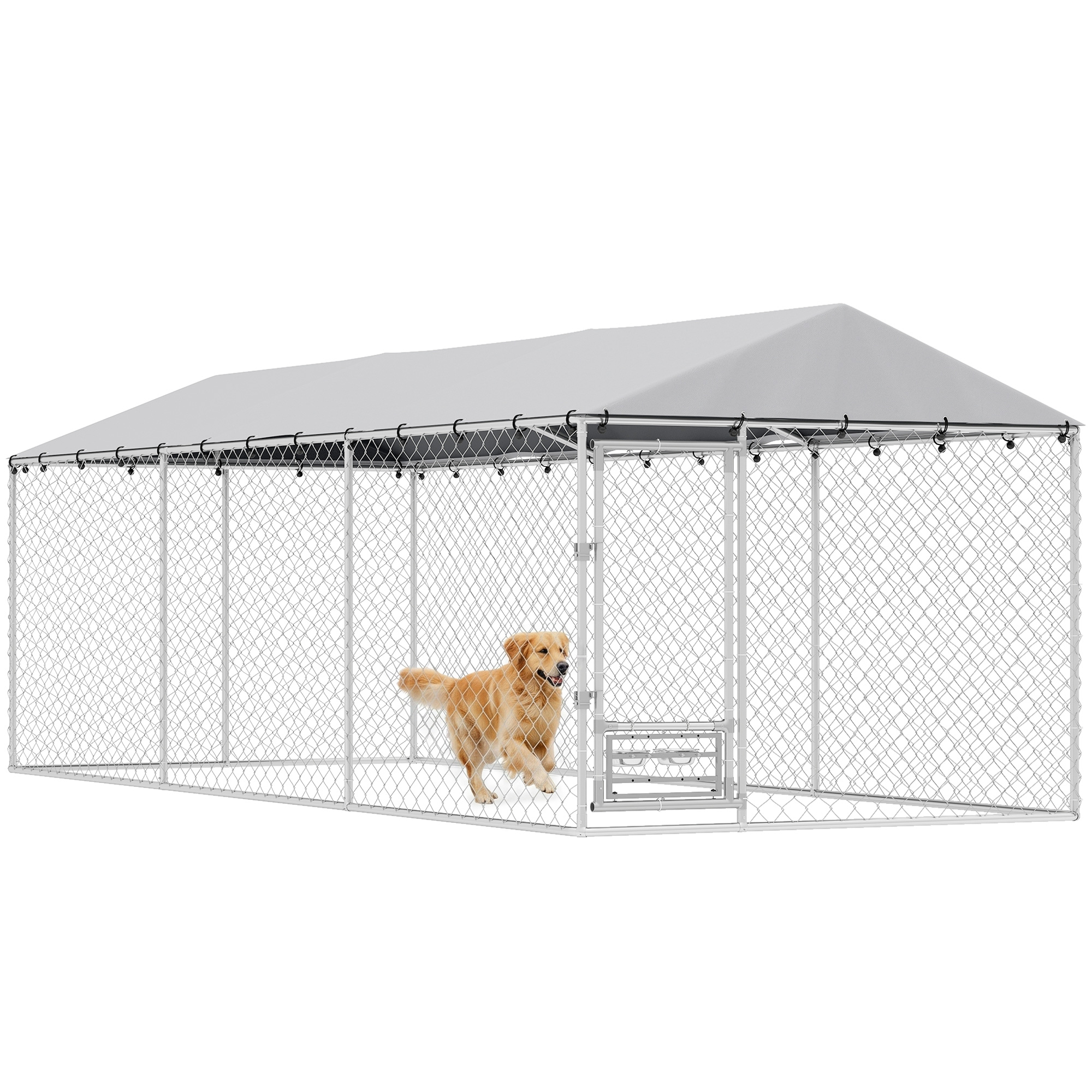 Dog Kennel Outdoor Dog Run Waterproof UV-Resist Cover Lockable Door Adjustable Bowls 20 x 7.5 x 6.5ft