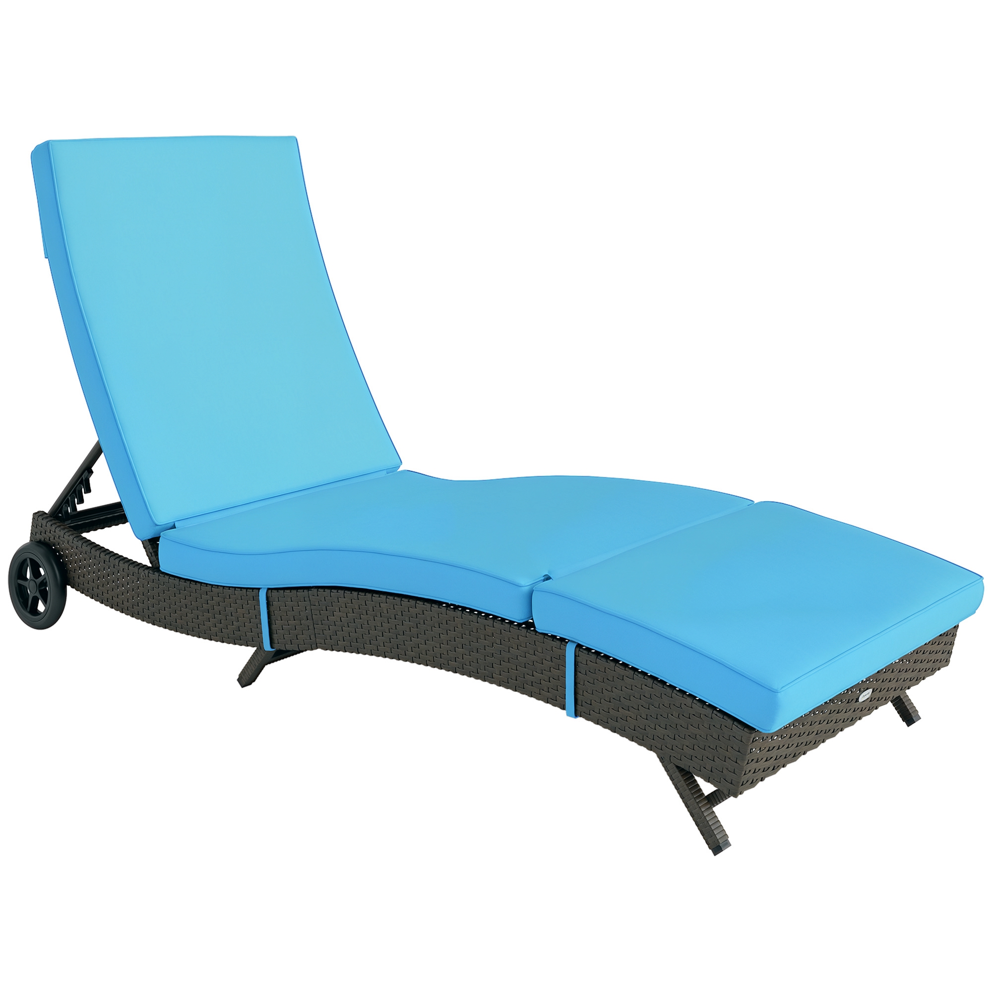 Patio Wicker Chaise Lounge Chair, Outdoor PE Rattan Sun lounger with Adjustable Backrest and 2 Wheels, Sky Blue
