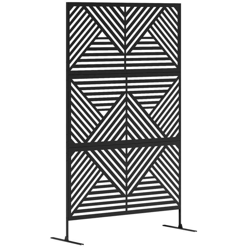 Decorative Privacy Fence Screen, Metal Outdoor Privacy Screen Climbing Plant Trellis with Stand, Rhombus Black