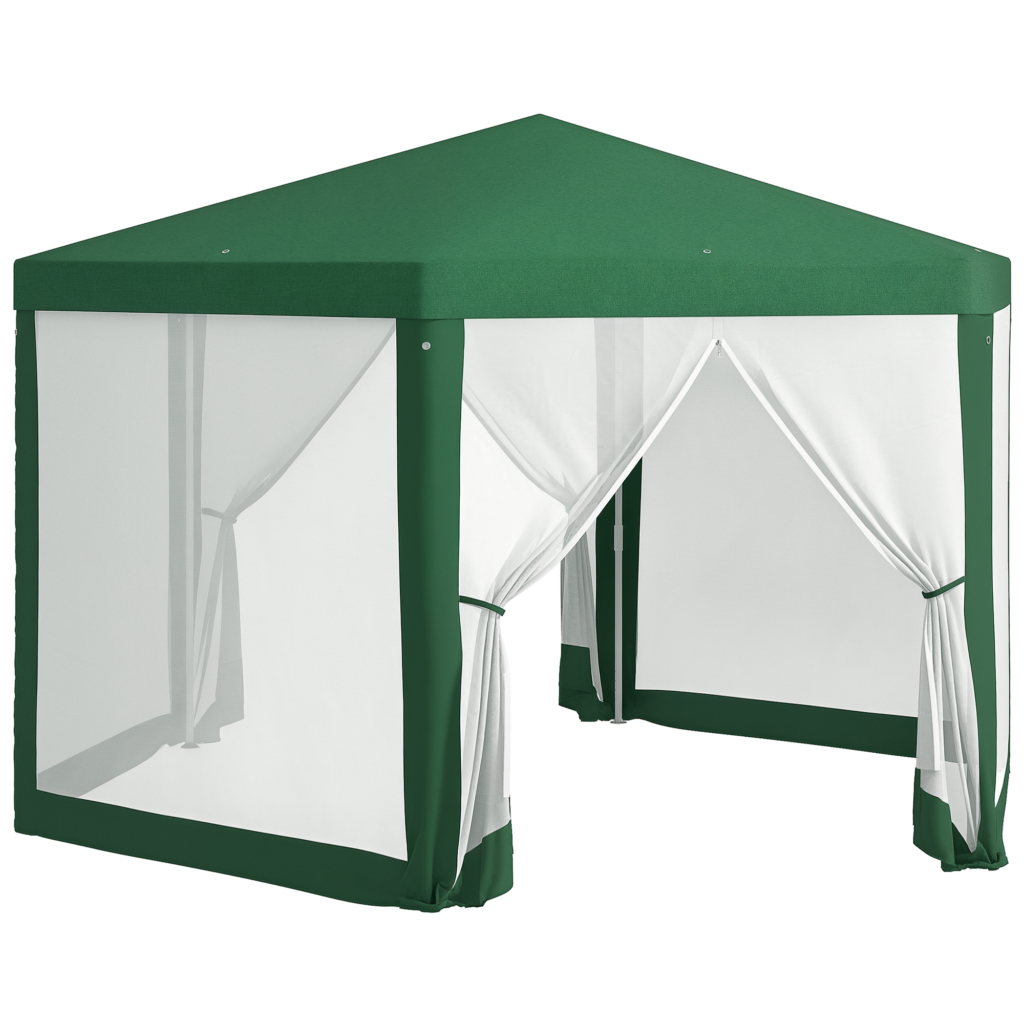 13' x 11' Outdoor Party Tent, Hexagon Sun Shade Shelter Canopy w/ Protective Mesh Sidewalls, Ropes & Stakes, Green