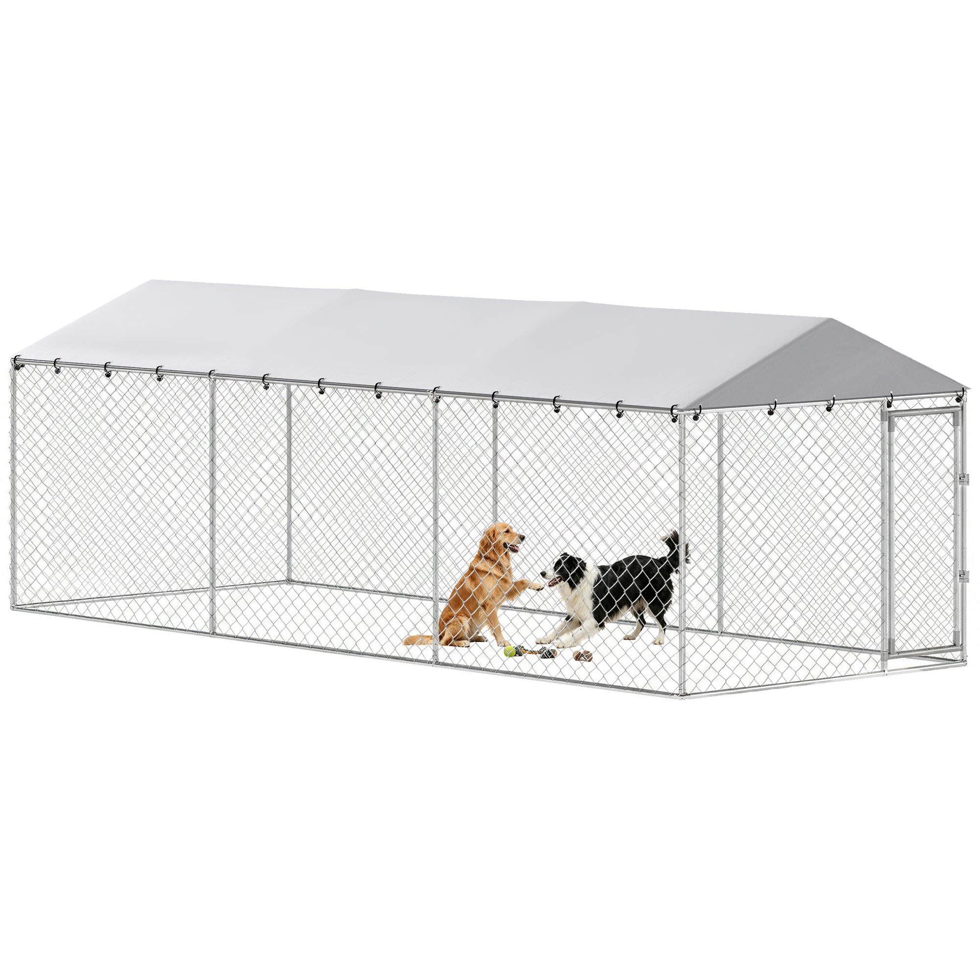 20' x 7.5' x 6.5' Dog Kennel Outdoor for Small Medium Large Dogs with Waterproof Roof, Silver