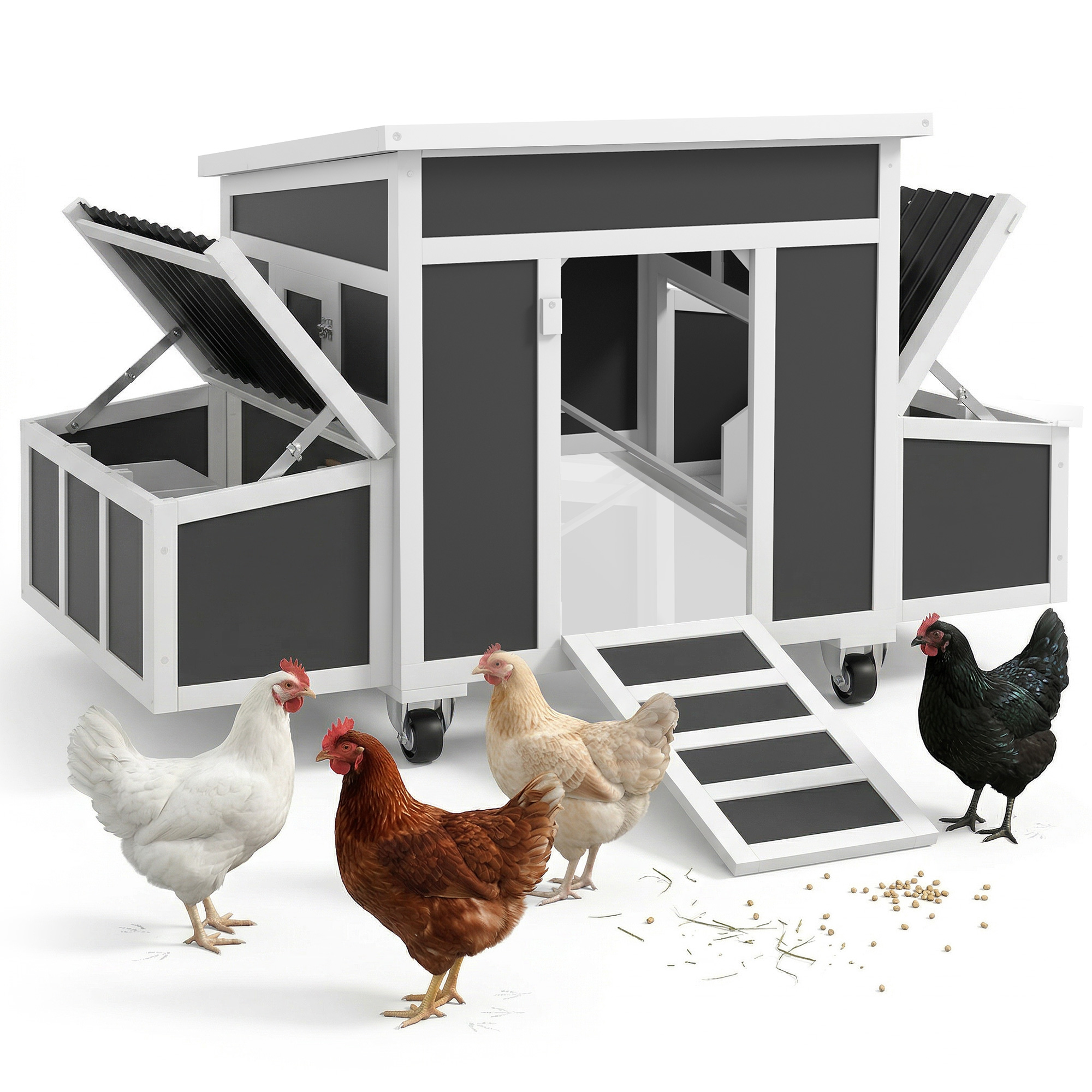 Wooden Chicken Coop with Nesting Box for 2-4 Chickens, Dark Gray