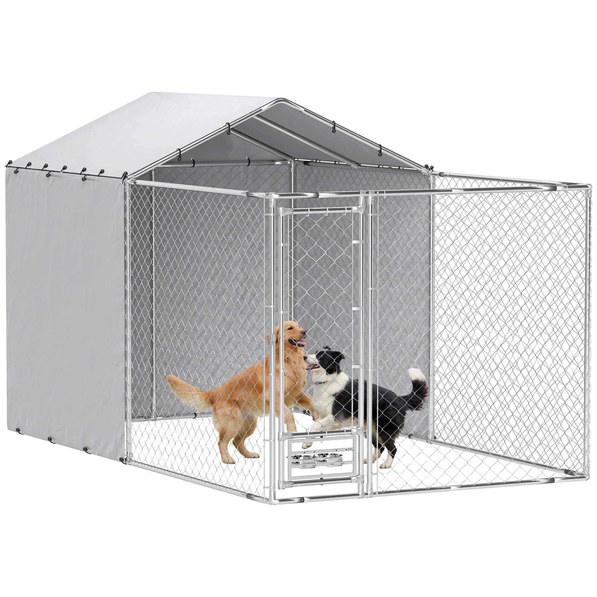 Galvanized Chain Link Large Outdoor Dog Kennel with Waterproof & UV-Resistant Cover, for M&L Dogs, 13.1' x 7.5' x 7.5'