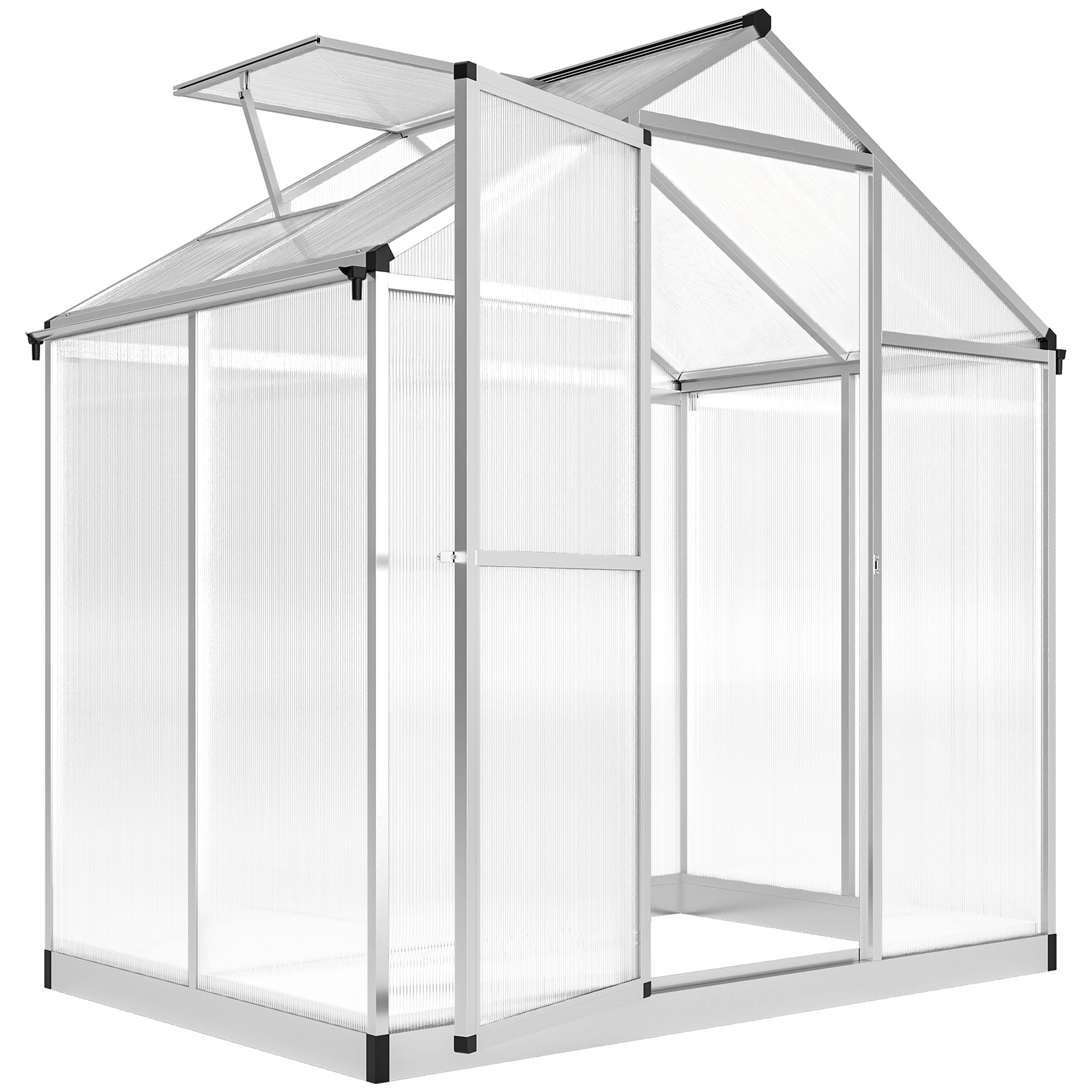 4' L x 6' W Walk-In Polycarbonate Greenhouse with Roof Vent for Ventilation & Rain Gutter for Winter