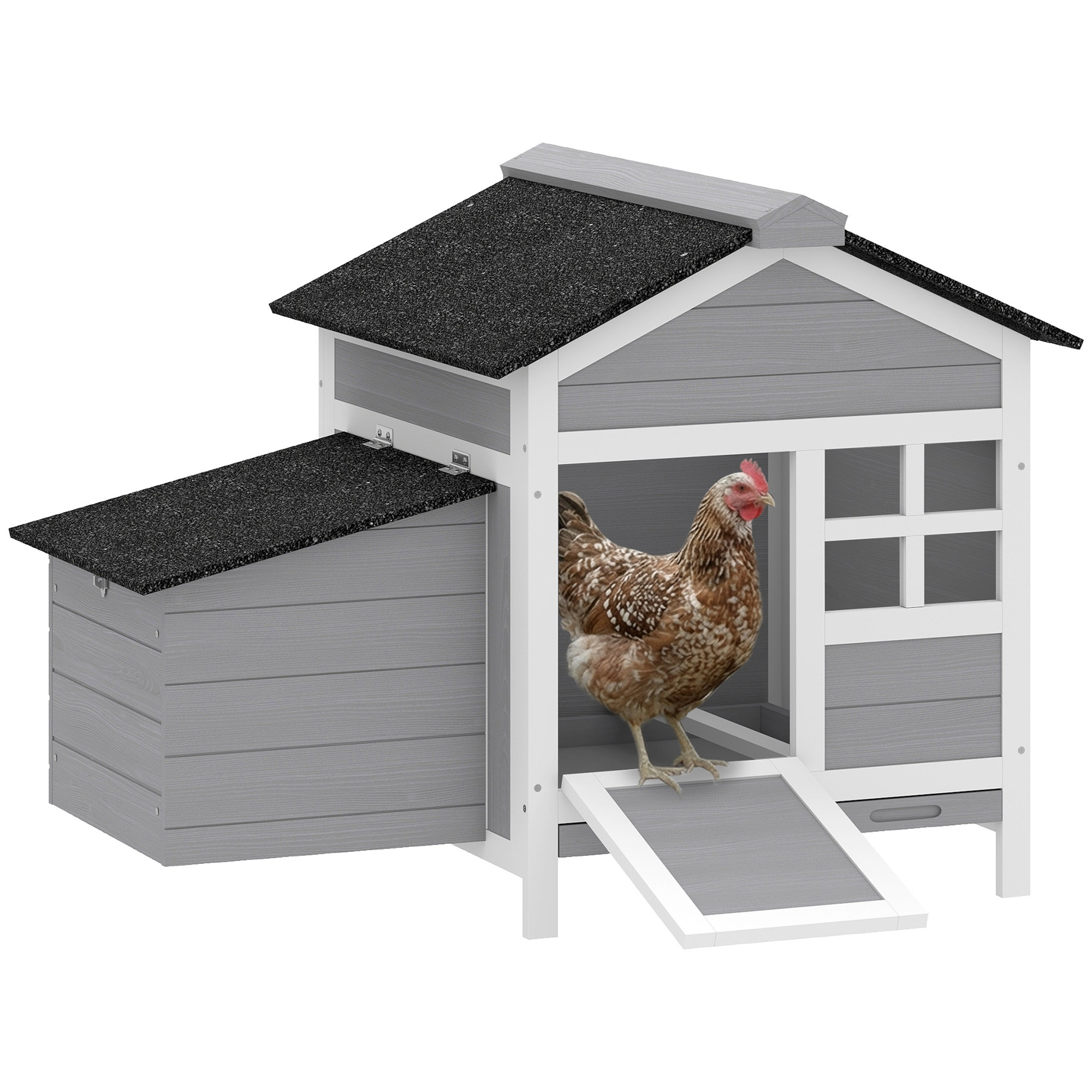 Wooden Chicken Coop Outdoor with Nesting Box, Pull-Out Metal Tray, for 1-2 Chickens, Rabbits, Ducks, 36" x 25" x 27"