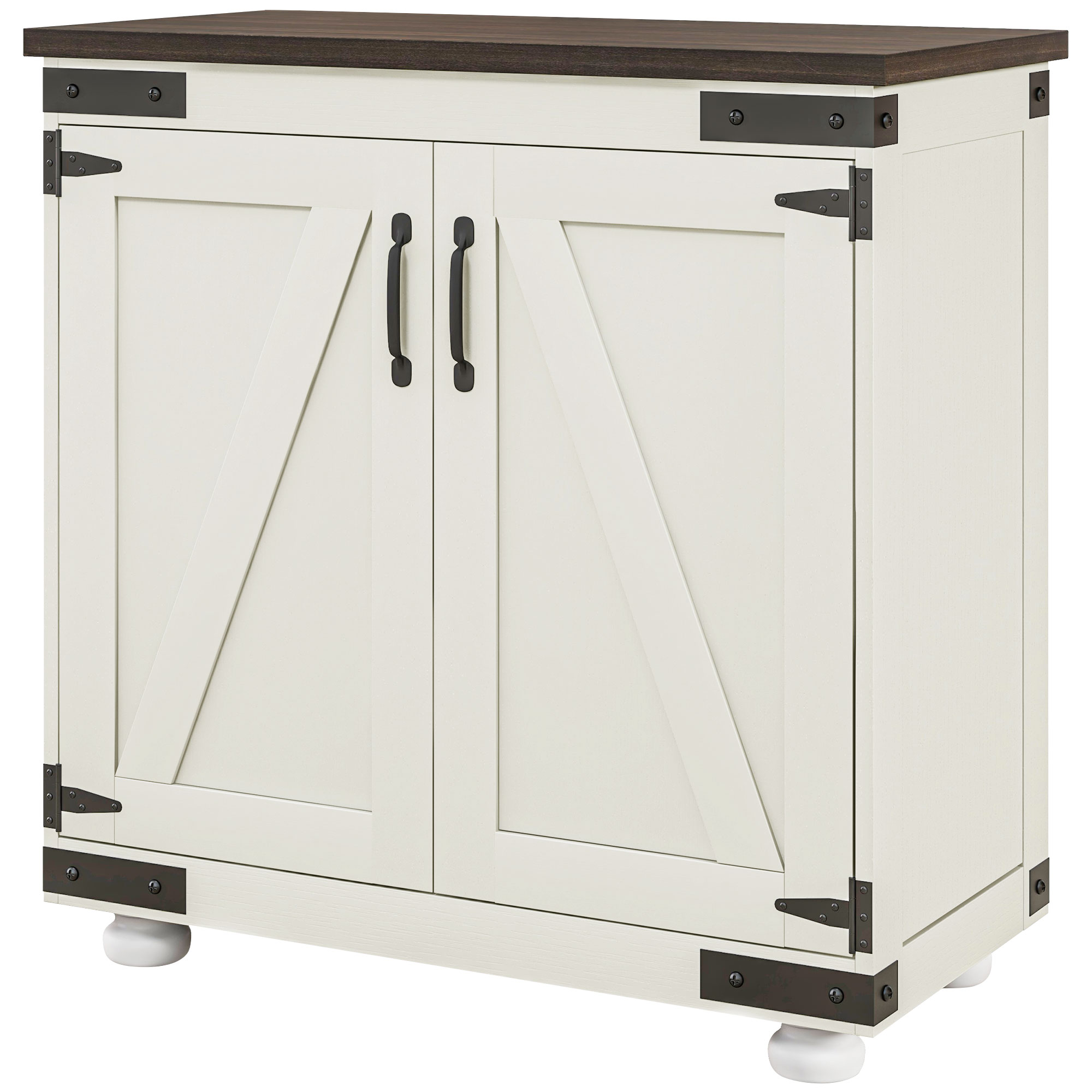 Kitchen Sideboard, Buffet Cabinet with Barn Door and Adjustable Shelf, Distressed White