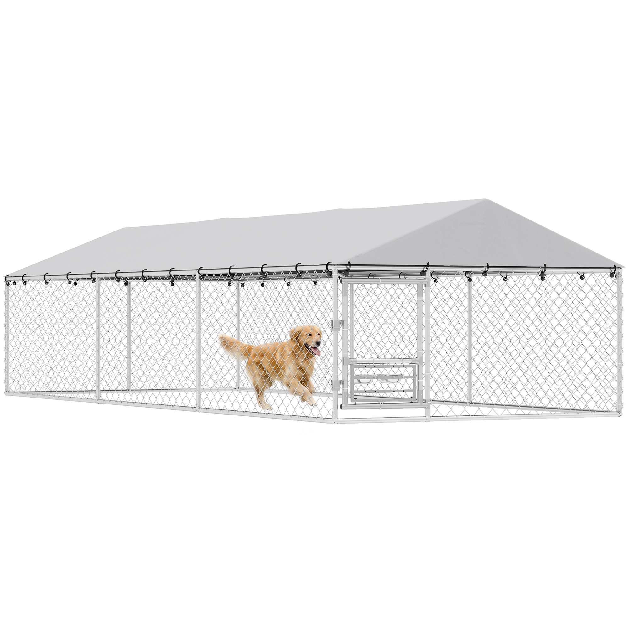Dog Kennel Outdoor Dog Run Waterproof UV-Resist Cover Lockable Door Adjustable Bowls 20 x 7.5 x 5ft