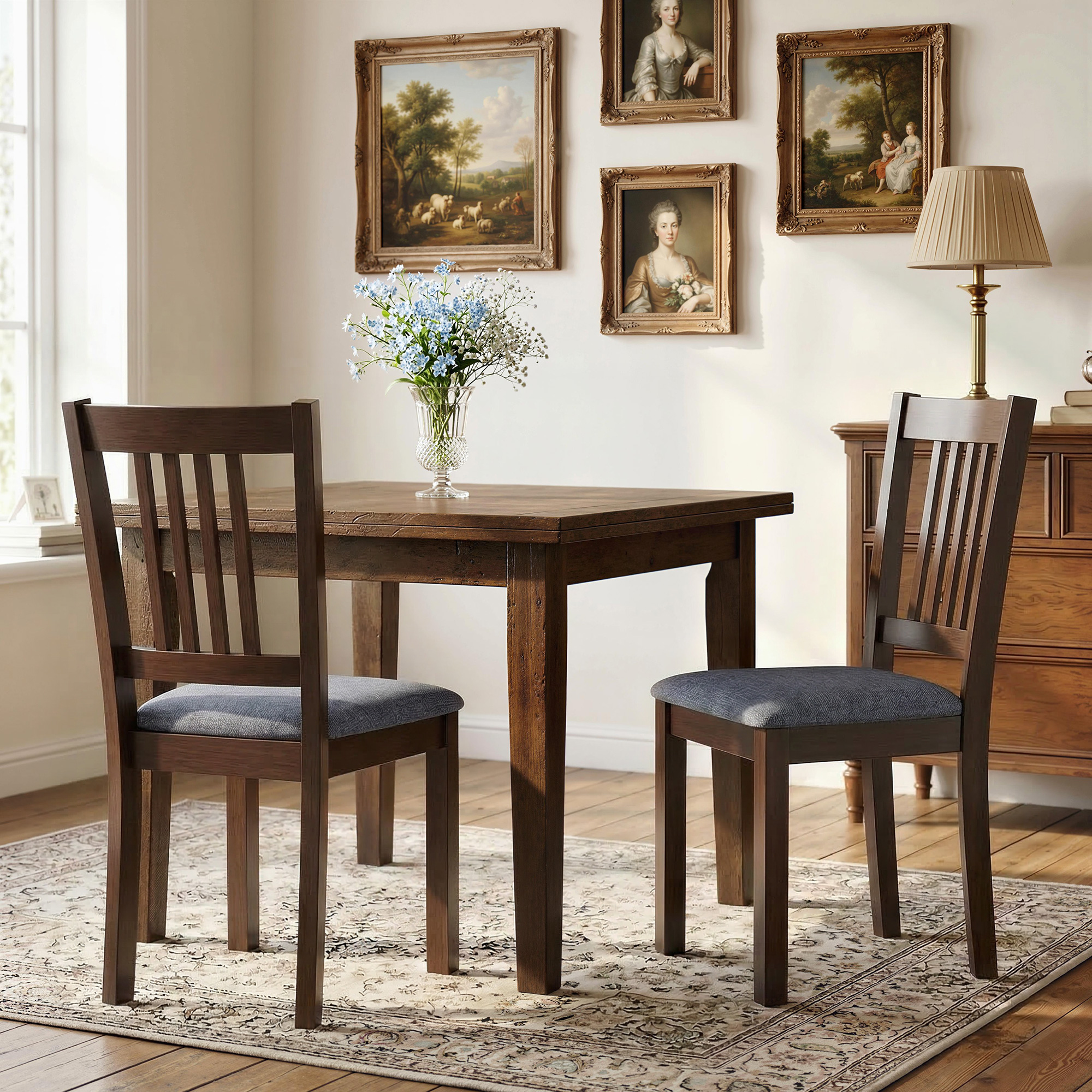 Dining Chairs Set of 2, Upholstered Kitchen Chairs with Rubberwood Frame, Padded Seat and Slat-Back, Espresso