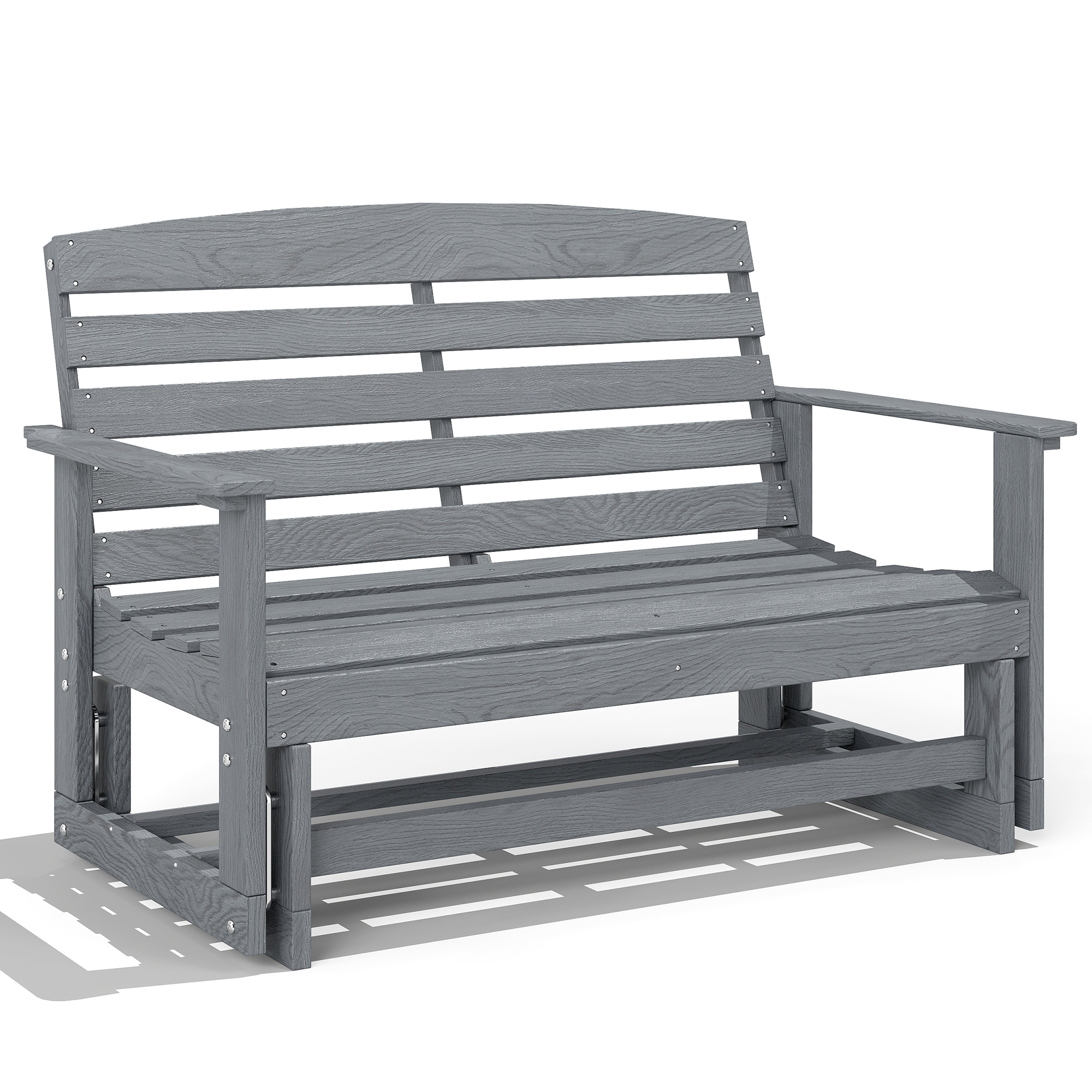 Patio Glider Bench w/ HDPE Slatted Double Rocking Chair, Distressed Gray